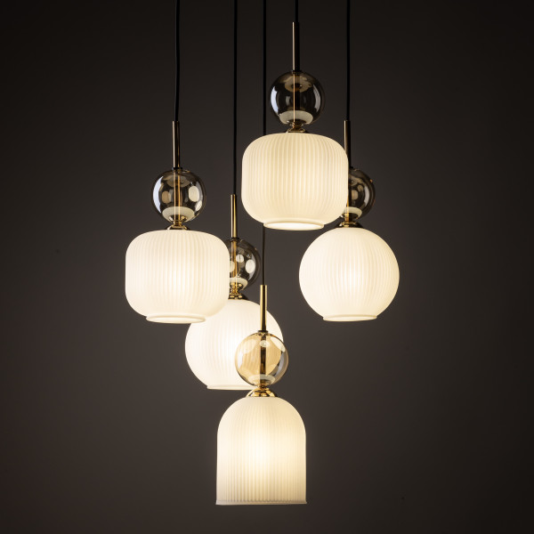 Lampa Wisząca Na Kole Tk Lighting Sophia Koniakowe Kulki Białe Ryflowane