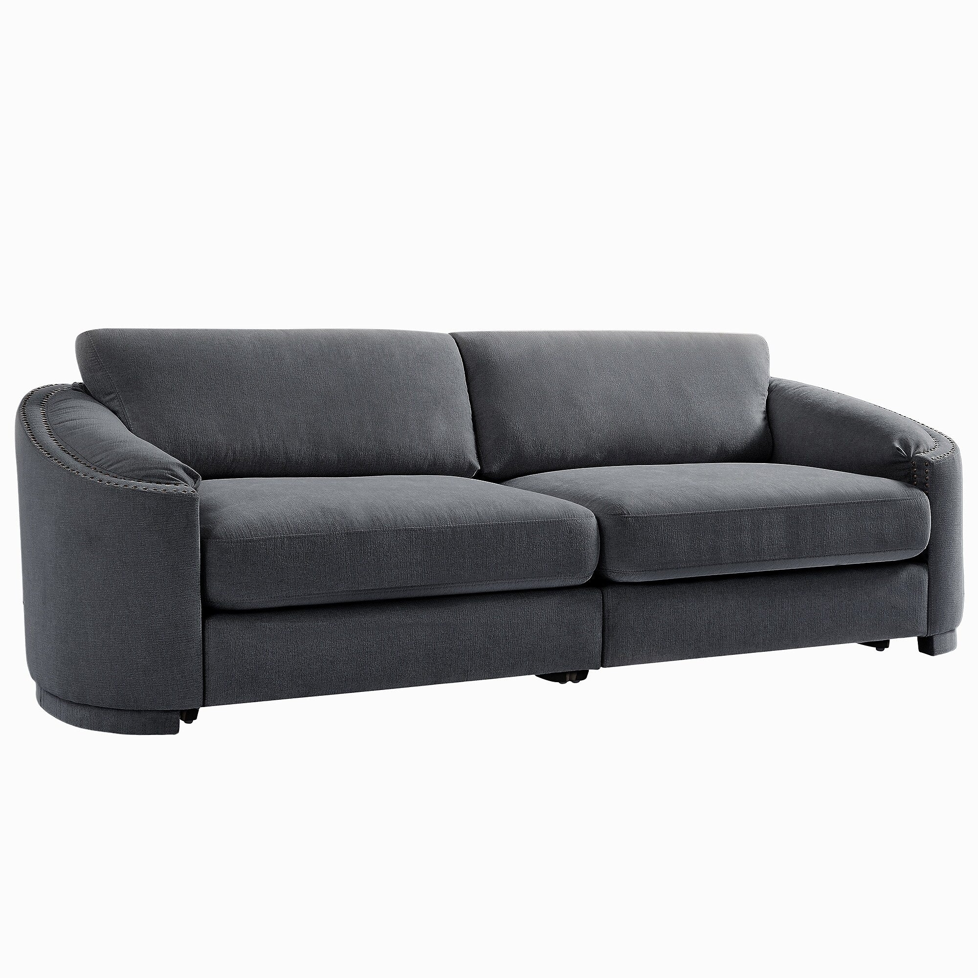 Sofa with Semilunar Arm, Rivet Detailing, and Solid Frame