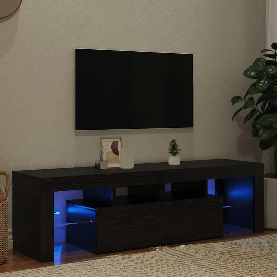 vidaXL - TV-meubel met LED-verlichting - Zwart eiken - 140x36.5x40 cm