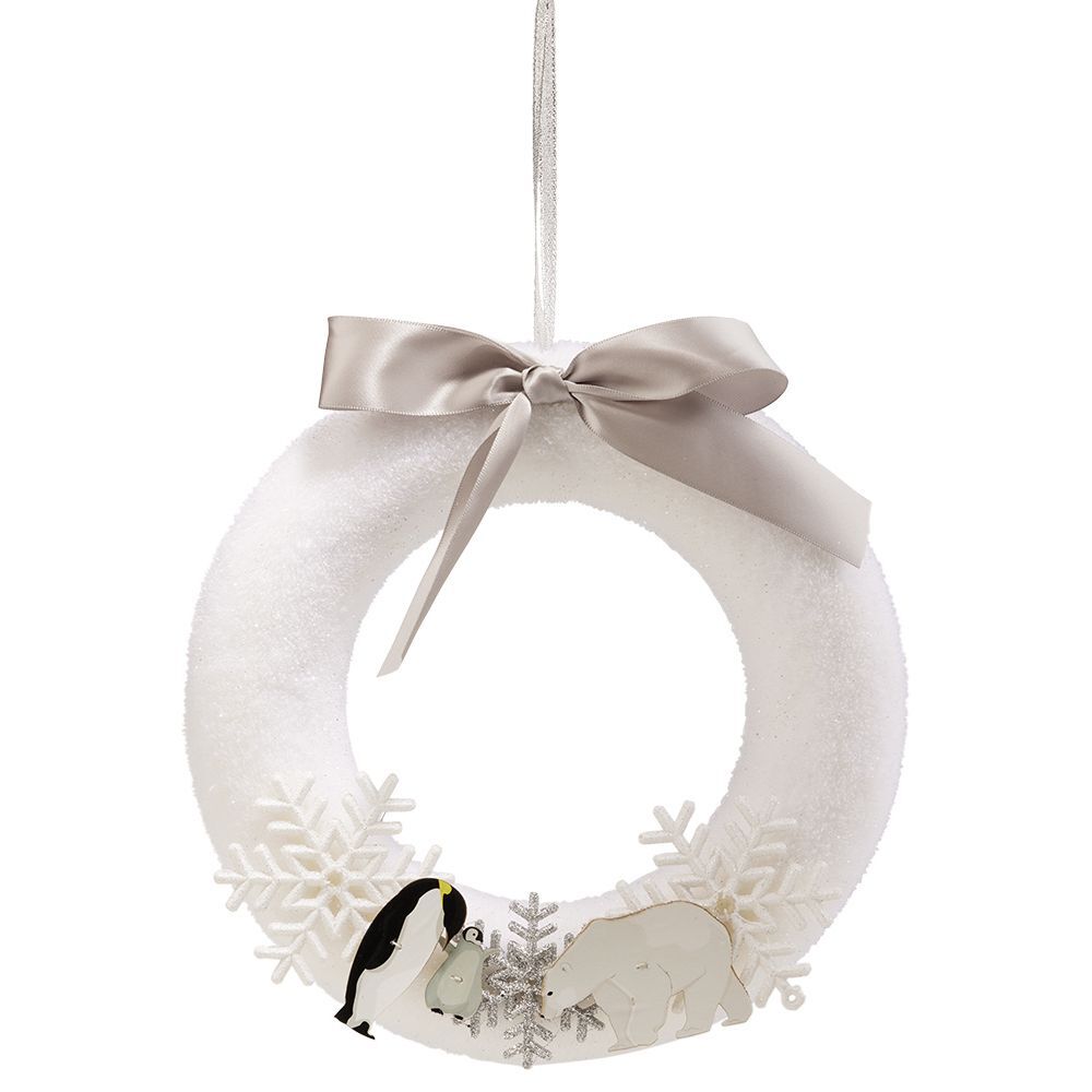 Couronne de No&euml;l boréal à suspendre pingouin ours flocon Ø25cm