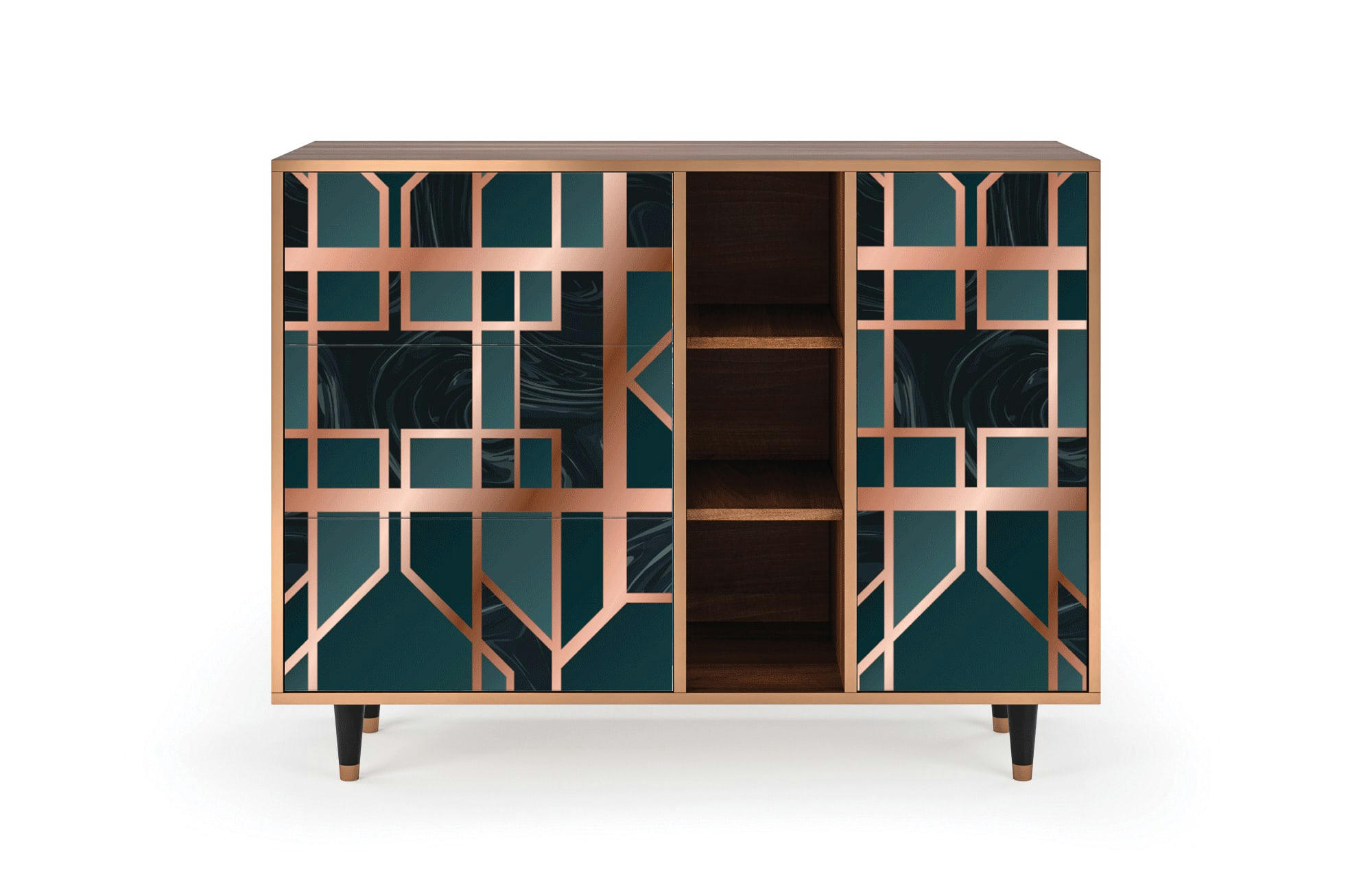 EMERALD METRO - Buffet  bleu-vert 3 tiroirs et 1 porte L 125 cm