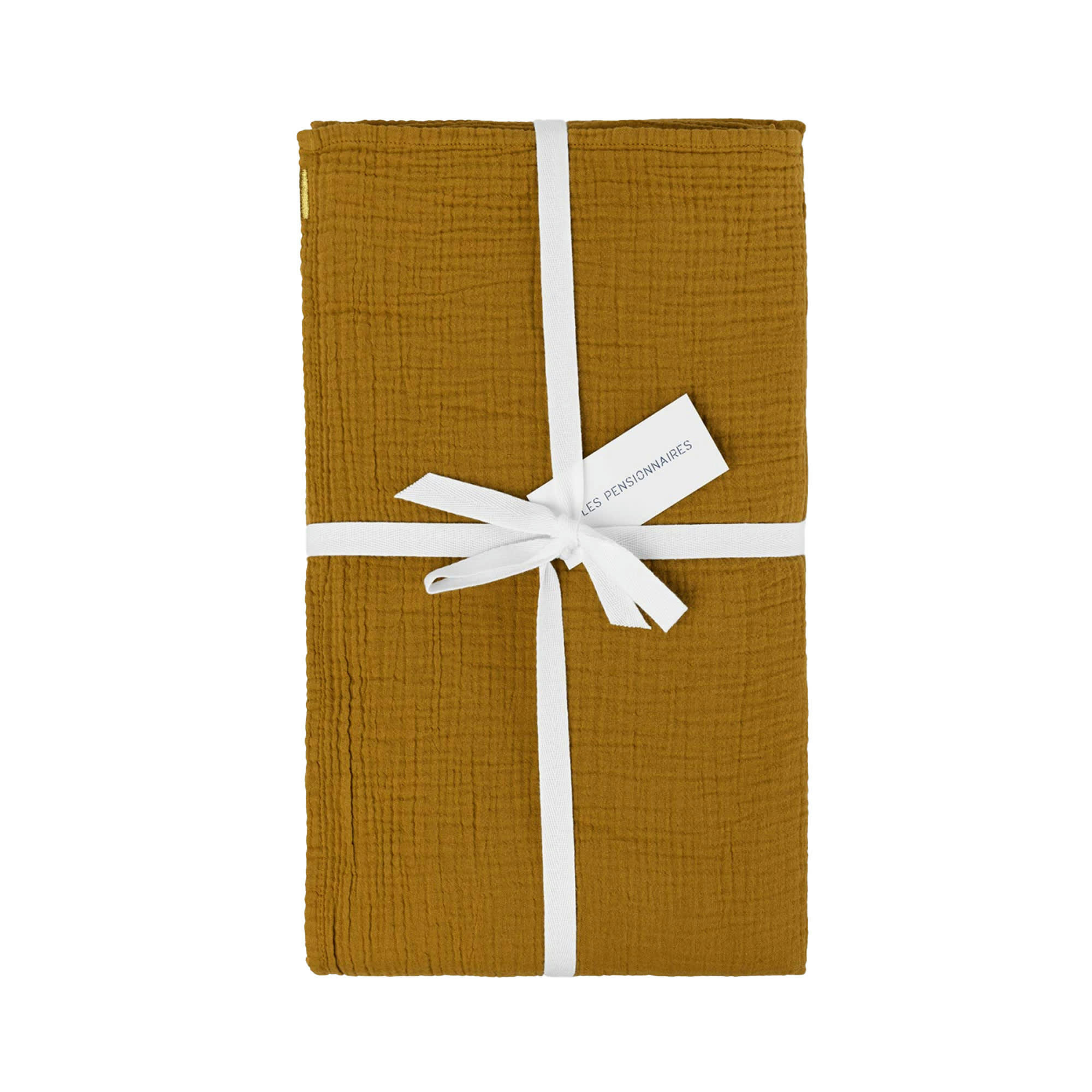 - Drap plat en double gaze de coton jaune safran