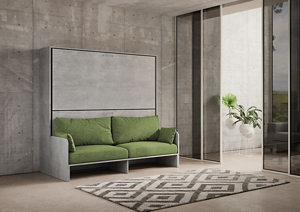 Lit double escamotable Kando avec canapé en béton, vert