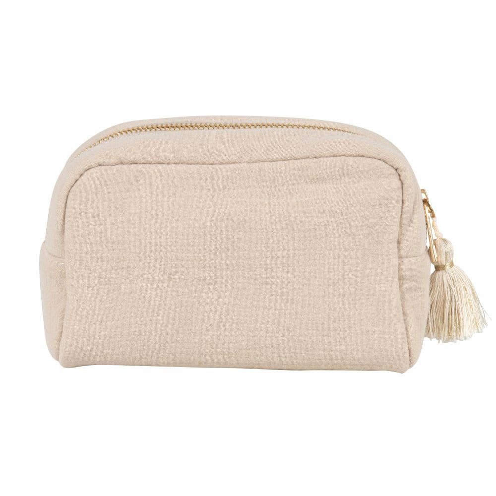 ESSENTIELLE - Trousse en gaze de coton écrue et pompon 18x12