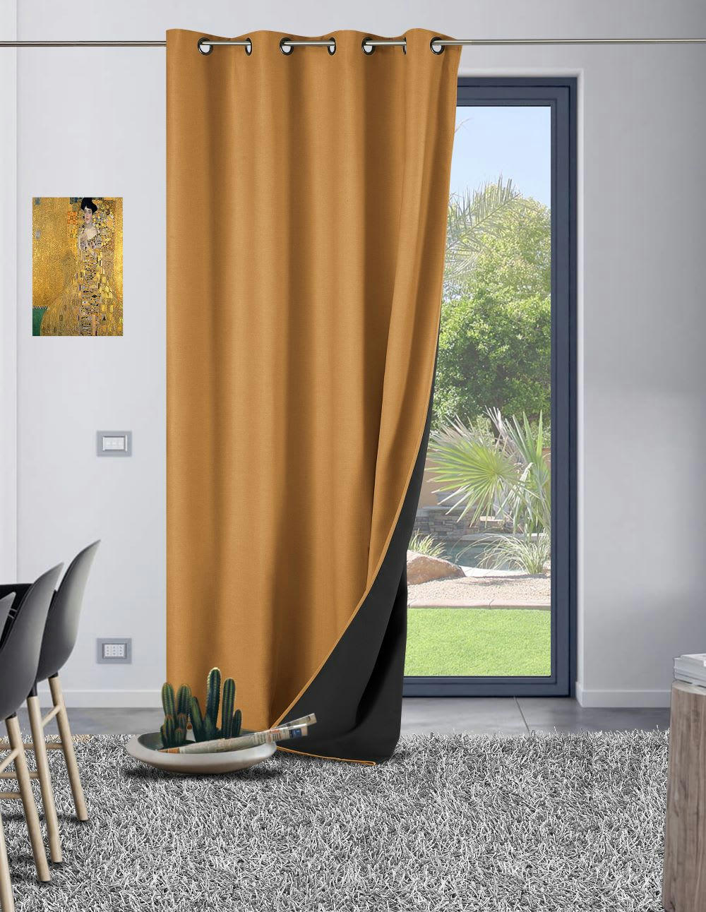 GALENA - Rideau thermique aspect velours 140x260cm Ocre