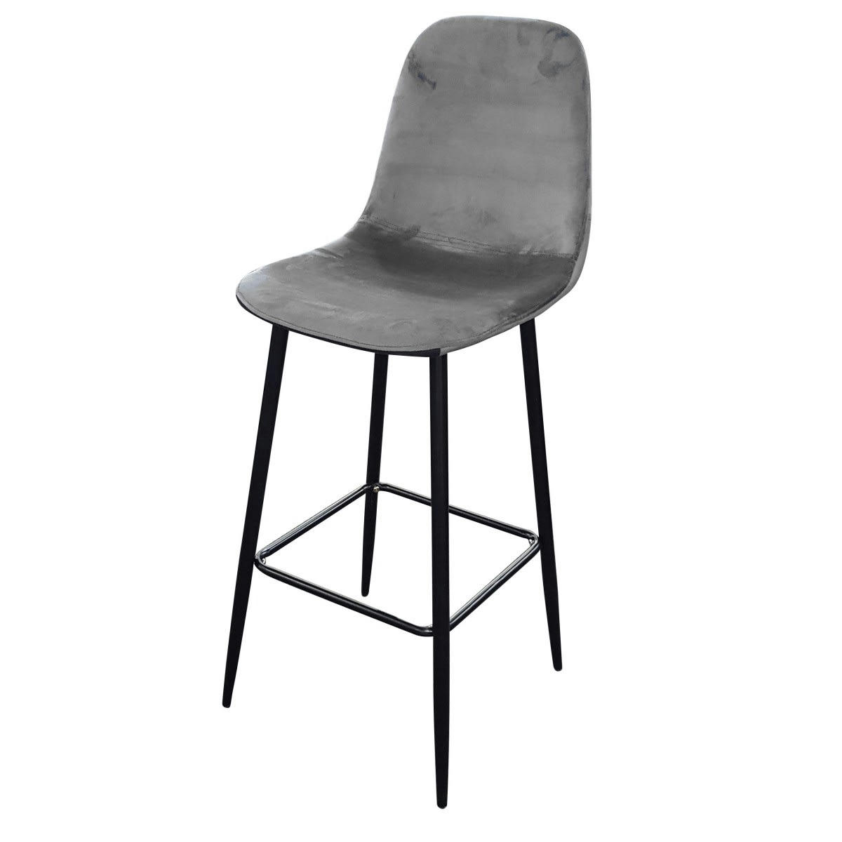 INOUI - Tabouret de bar métal noir et assise velours gris 42x47x108cm