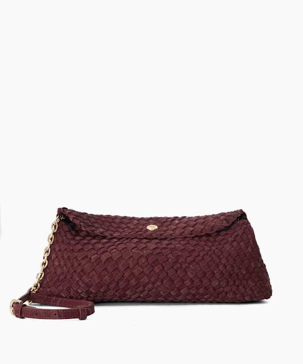 Encourage Burgundy - Woven Clutch With Cross Body Strap Bag