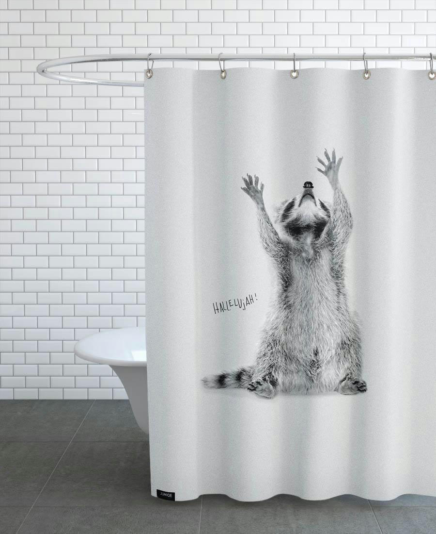 RACOON - Rideau de douche en polyester en blanc & gris 150x200