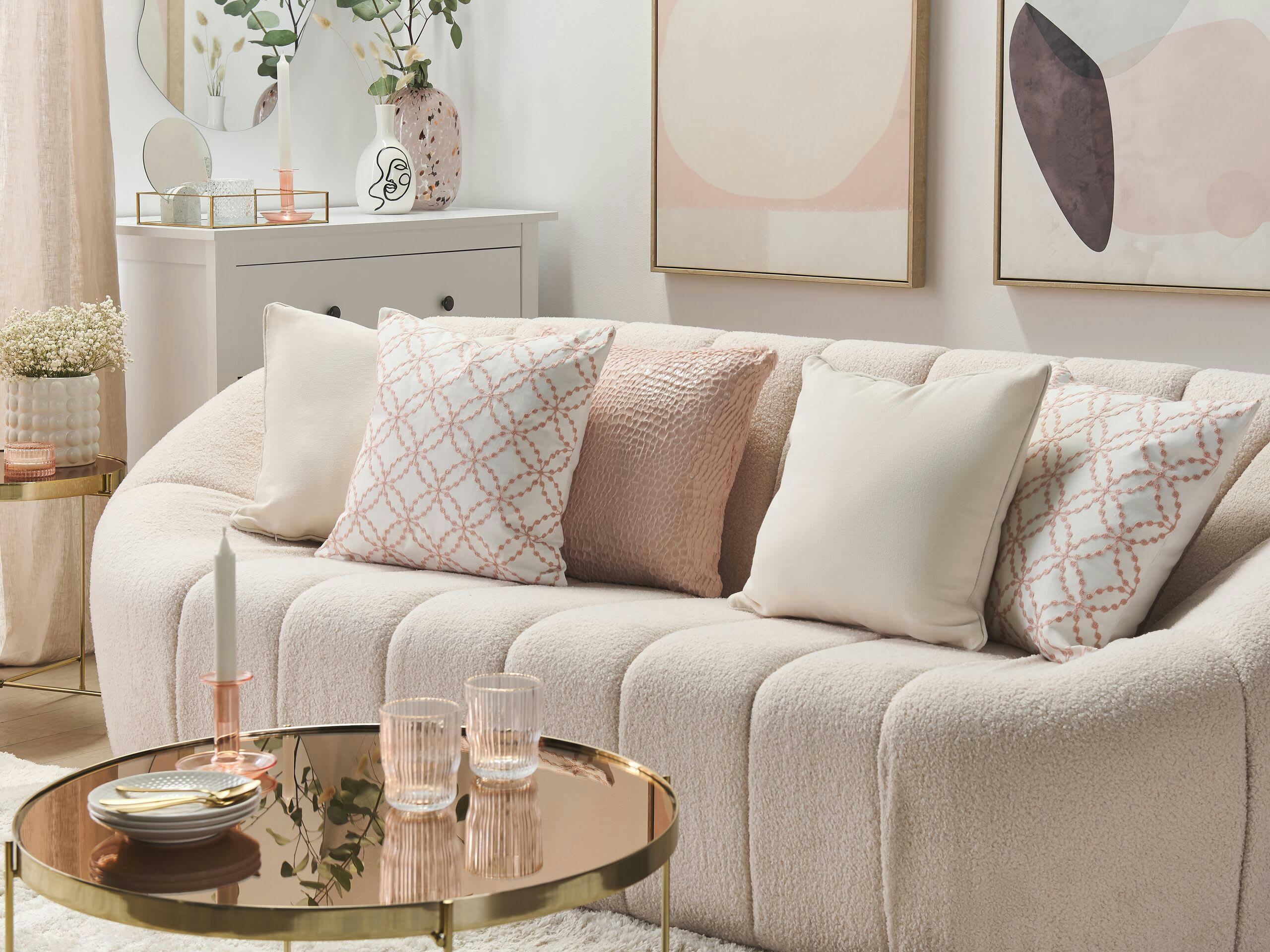 VERBENA - Lot de 2 coussin décoratifs en tissu blanc 45x12cm