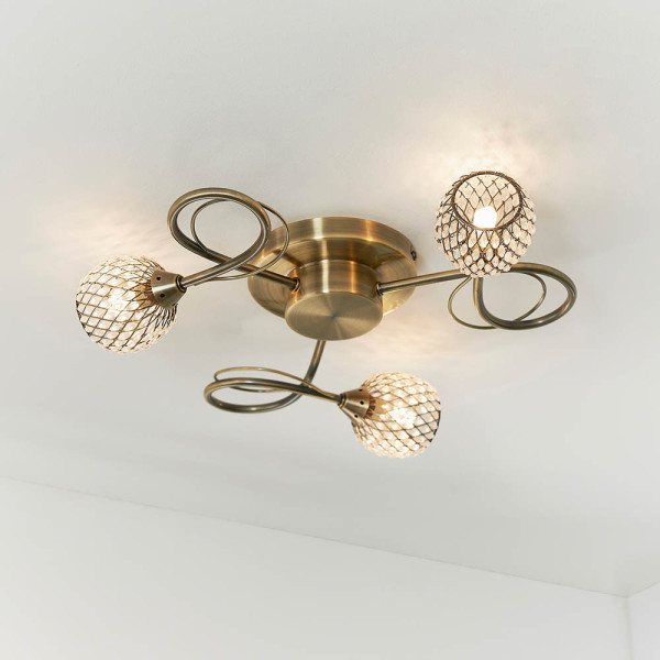 Lampa sufitowa AHERNE siateczkowe klosze antyczny mosiądz 3xG9x8W Endon