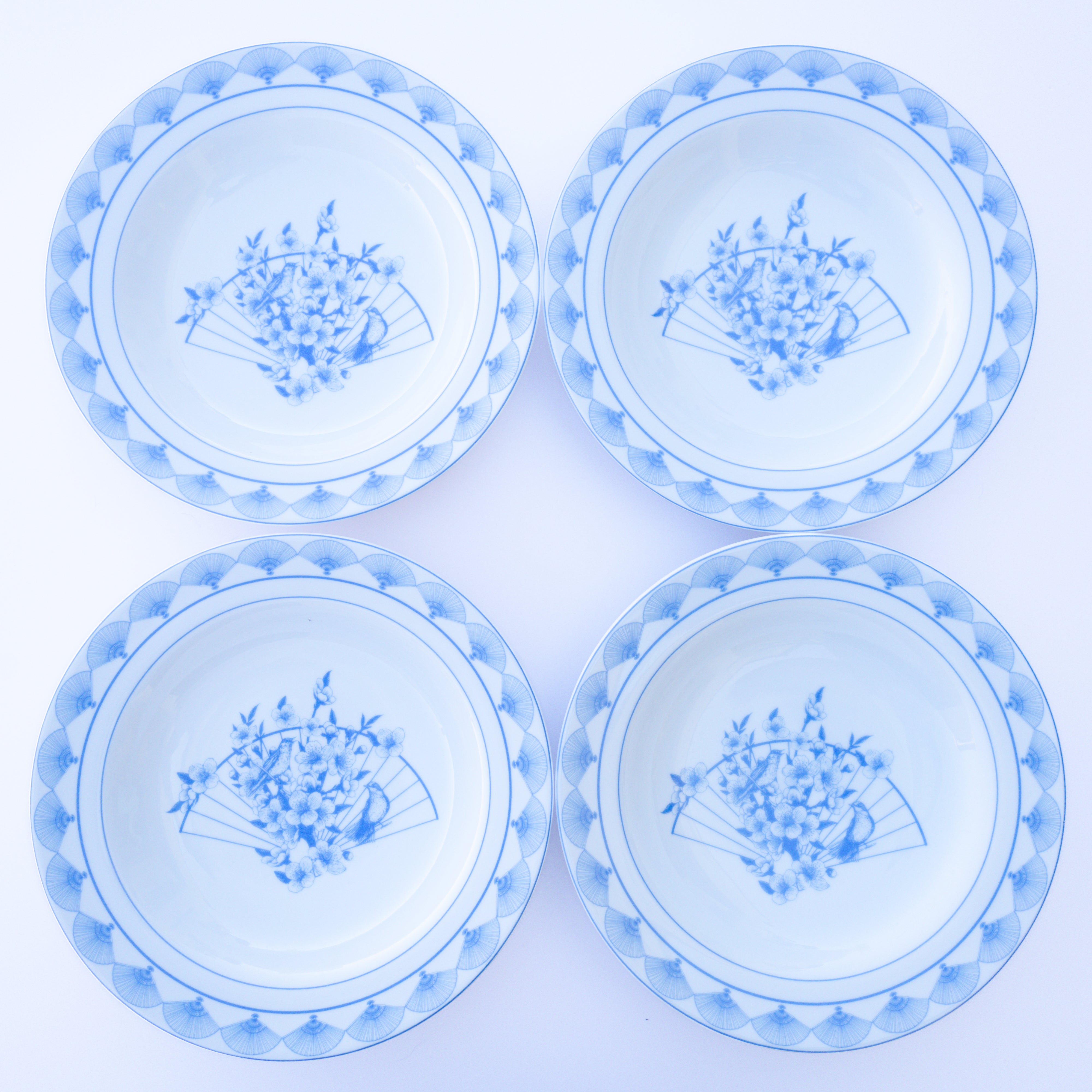 Blue Nightingale Porcelain Pasta Bowls, Set of 4