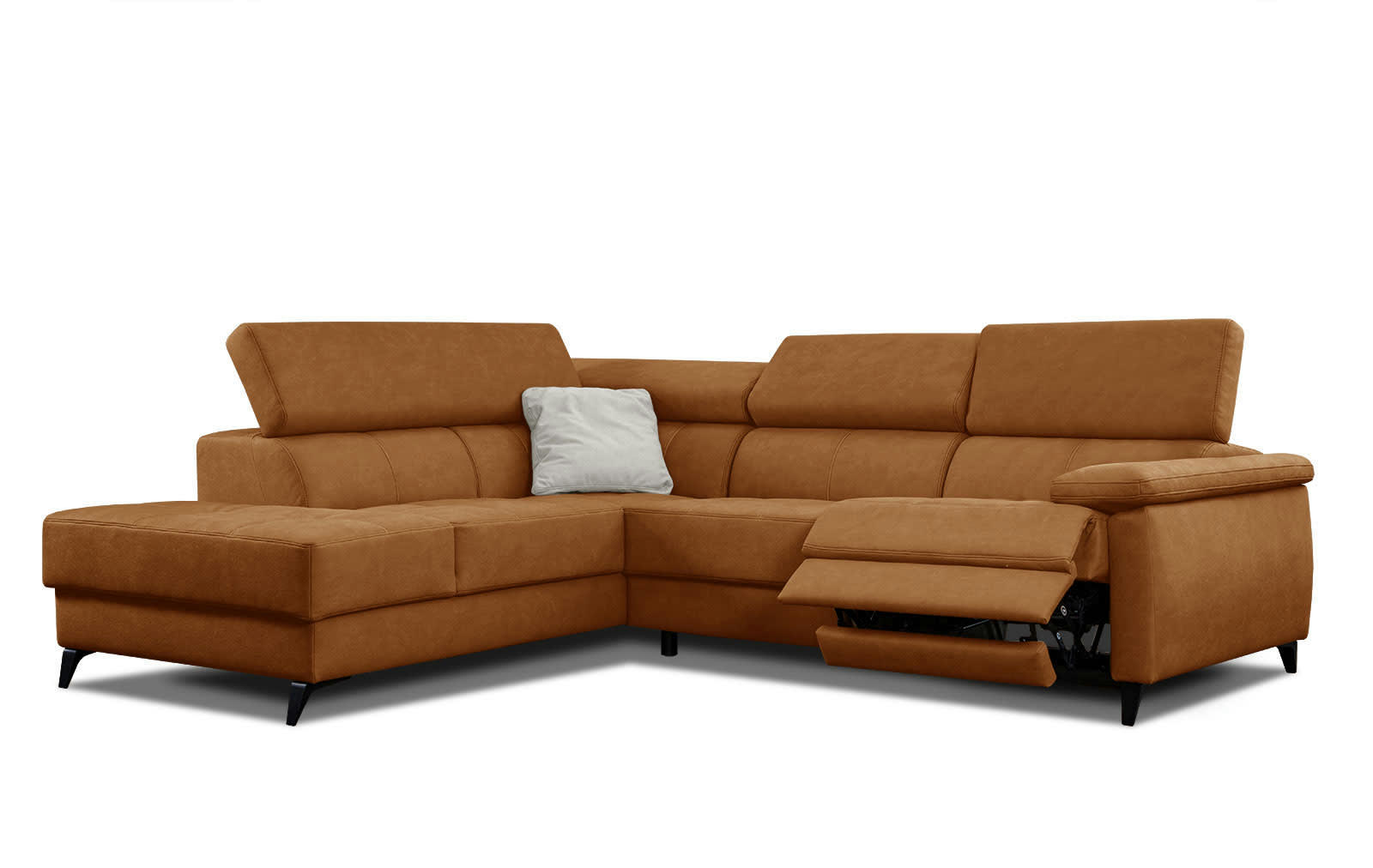 TAUNUS - Le canapé d'angle gauche 5 places marron avec une relaxation