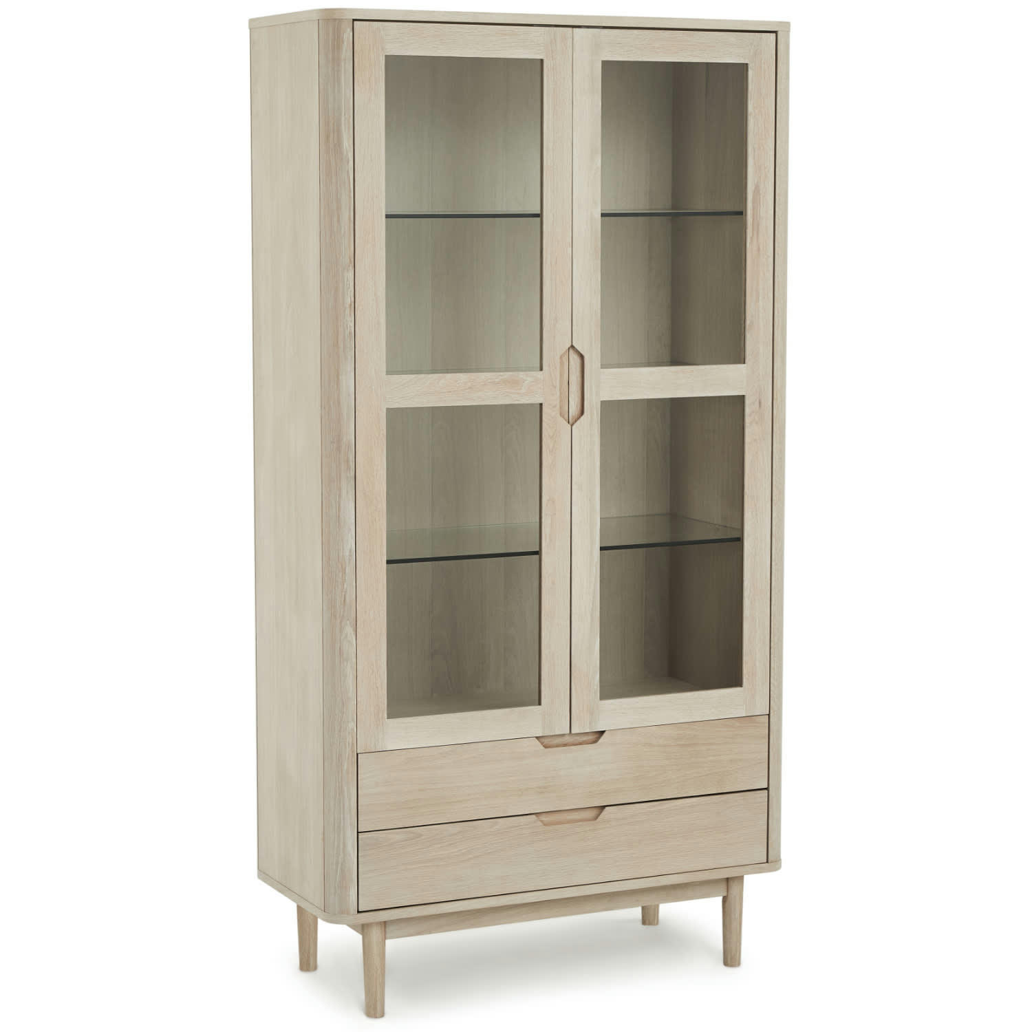 NYBORG - Vitrine 2 portes 2 tiroirs en chêne massif clair