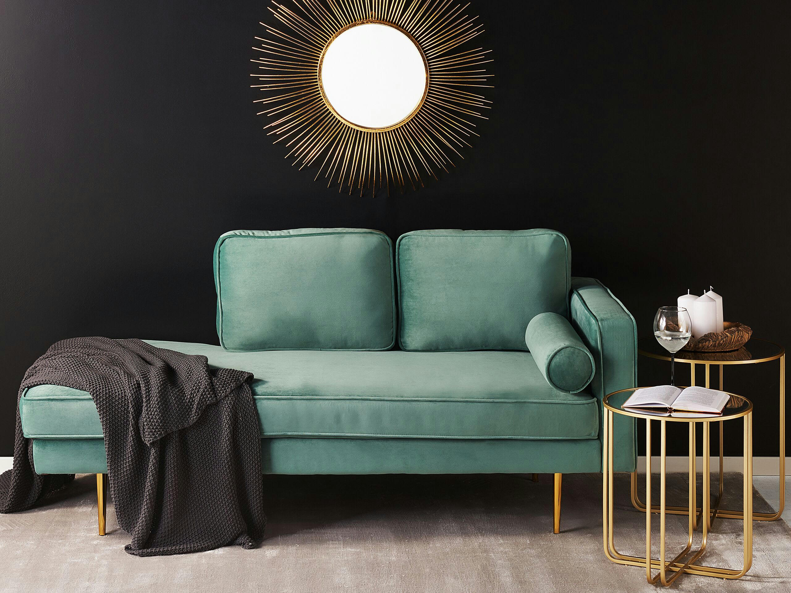 MIRAMAS - Chaise longue en velours vert menthe côté droit
