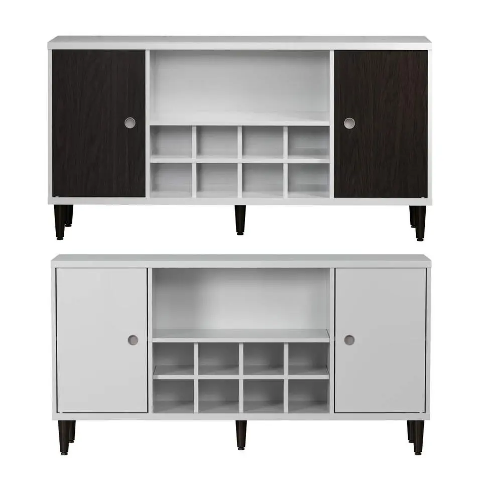 Hioshop Evolution dressoir 2 deuren- 1 plank- 8 flessen wijn wit- zwart