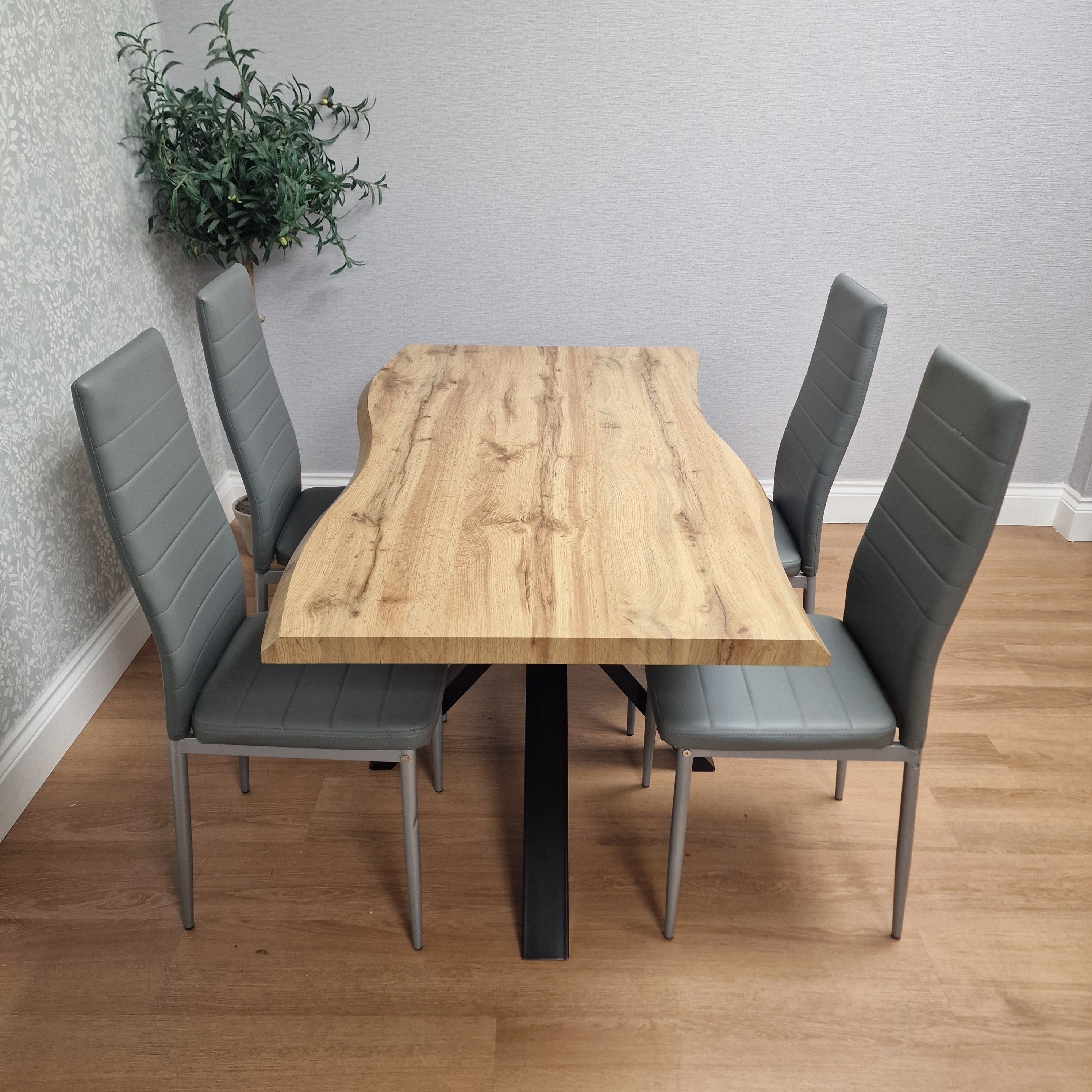 KOSY KOALA Wooden Dining Table X-Shaped Legs with 4 Grey Leather Chairs - Dining Kitchen Room Furniture