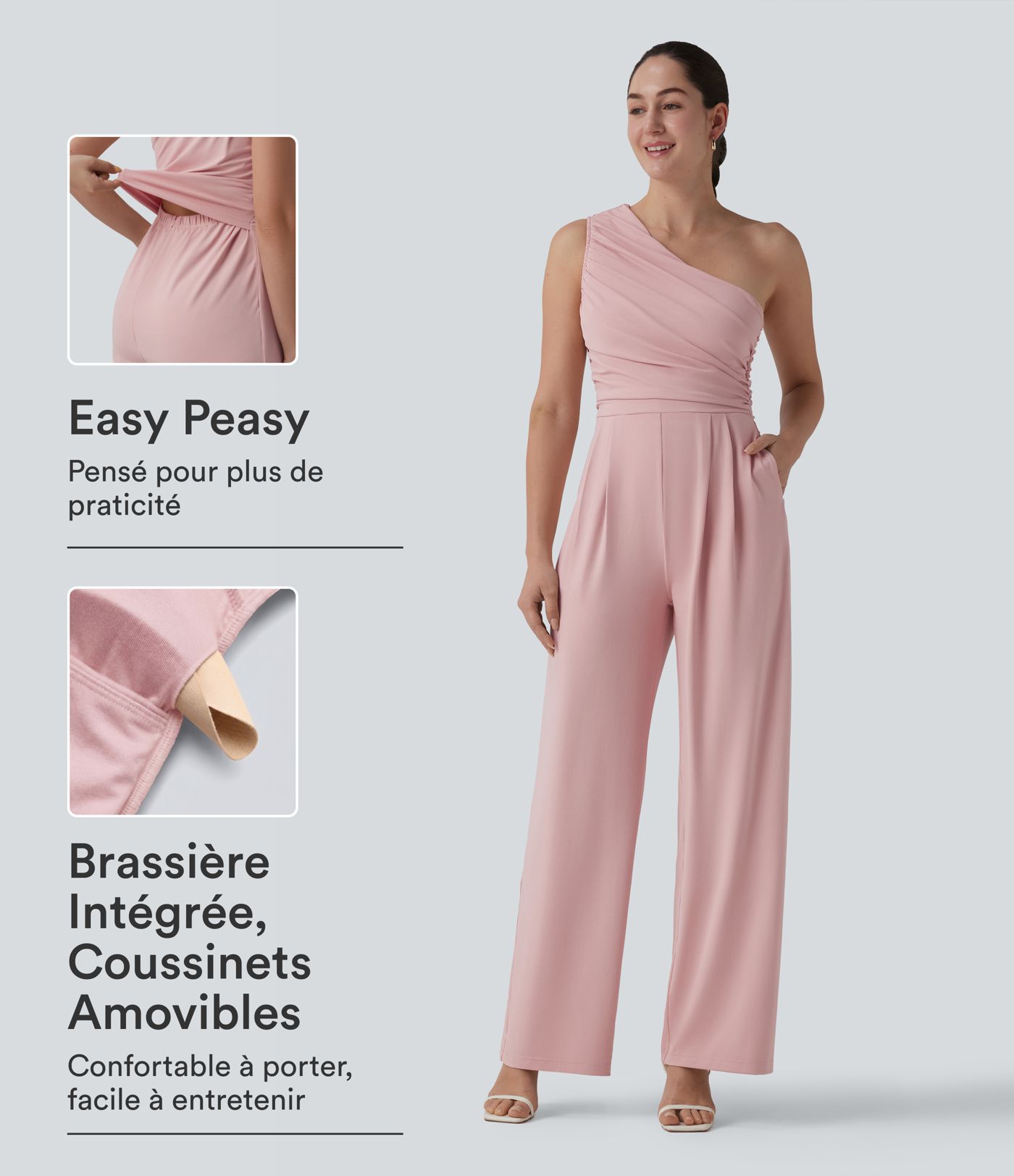 Combinaison décontractée asymétrique sans manches froncée soutien-gorge intégré avec poches - Easy Peasy