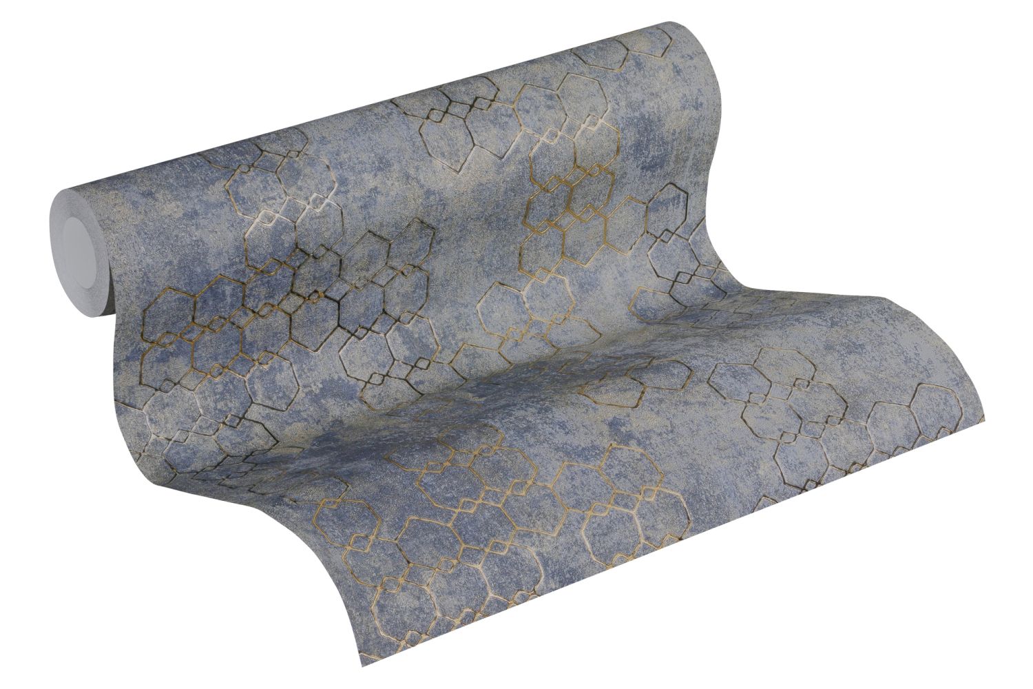 Livingwalls behang hexagon vergrijsd blauw, grijs en goud - 53 cm x 10.05 m - AS-374245