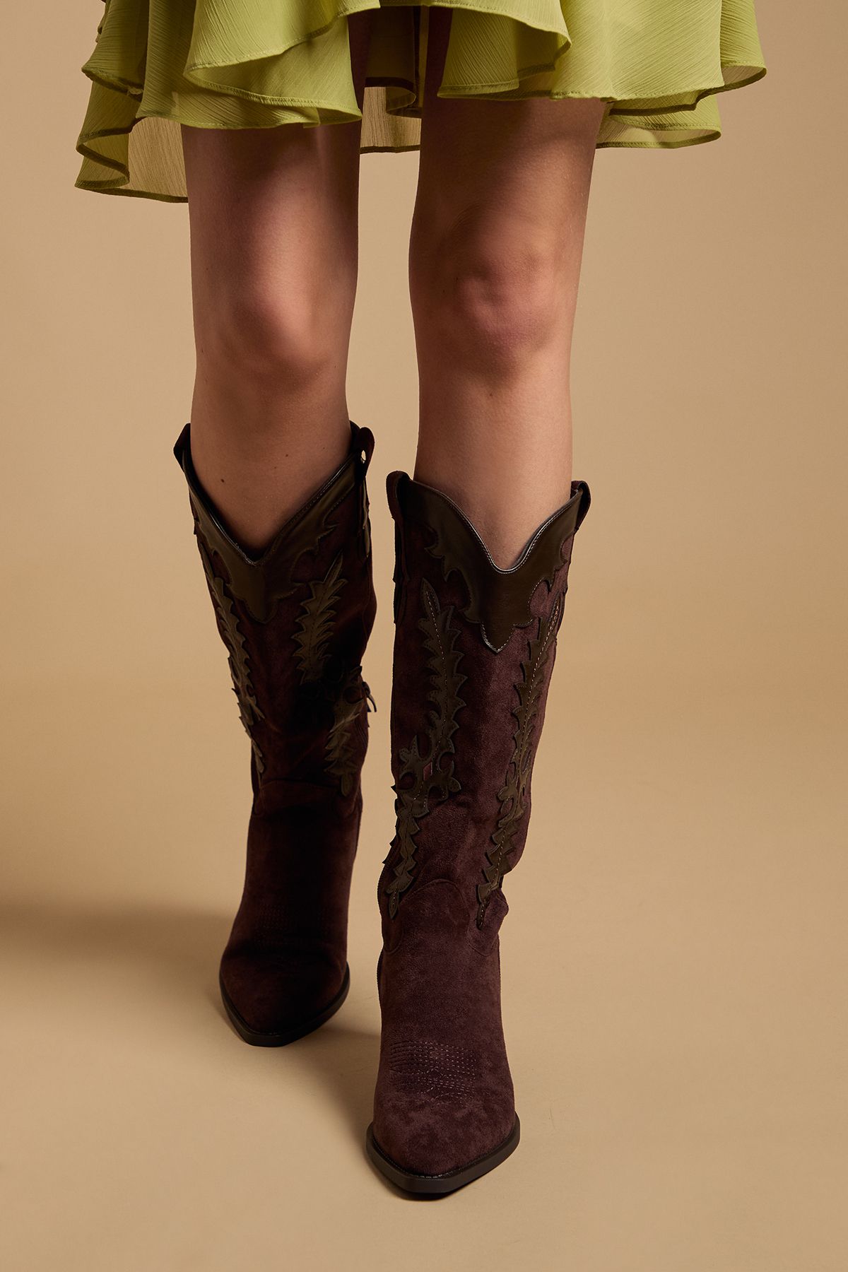 Oasis Jessie Faux Suede & Leather Western Cowboy Calf Boots