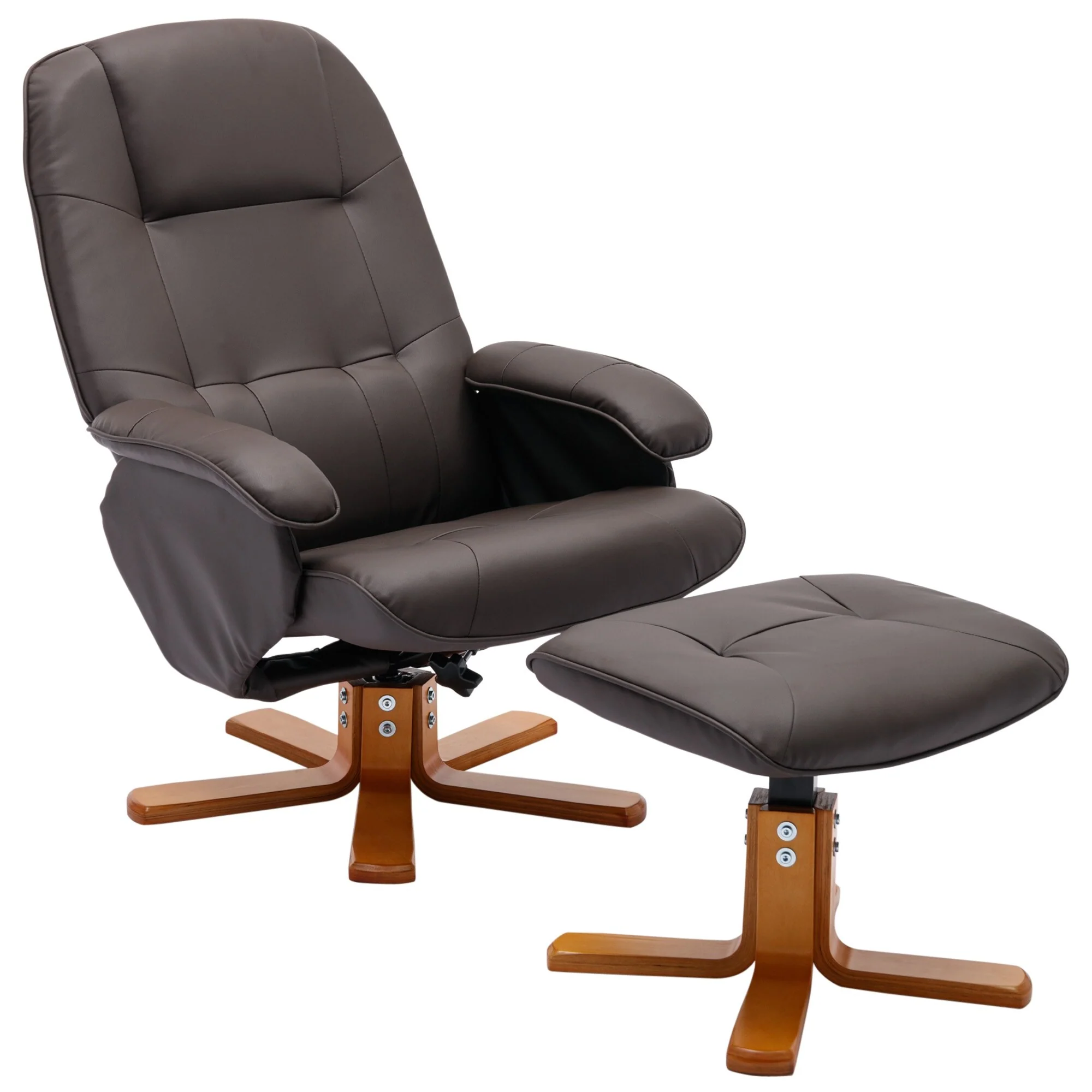 Swivel Recliner Chair with Ottoman and Wood Base - 30.30 x 35.00 x 39.00
