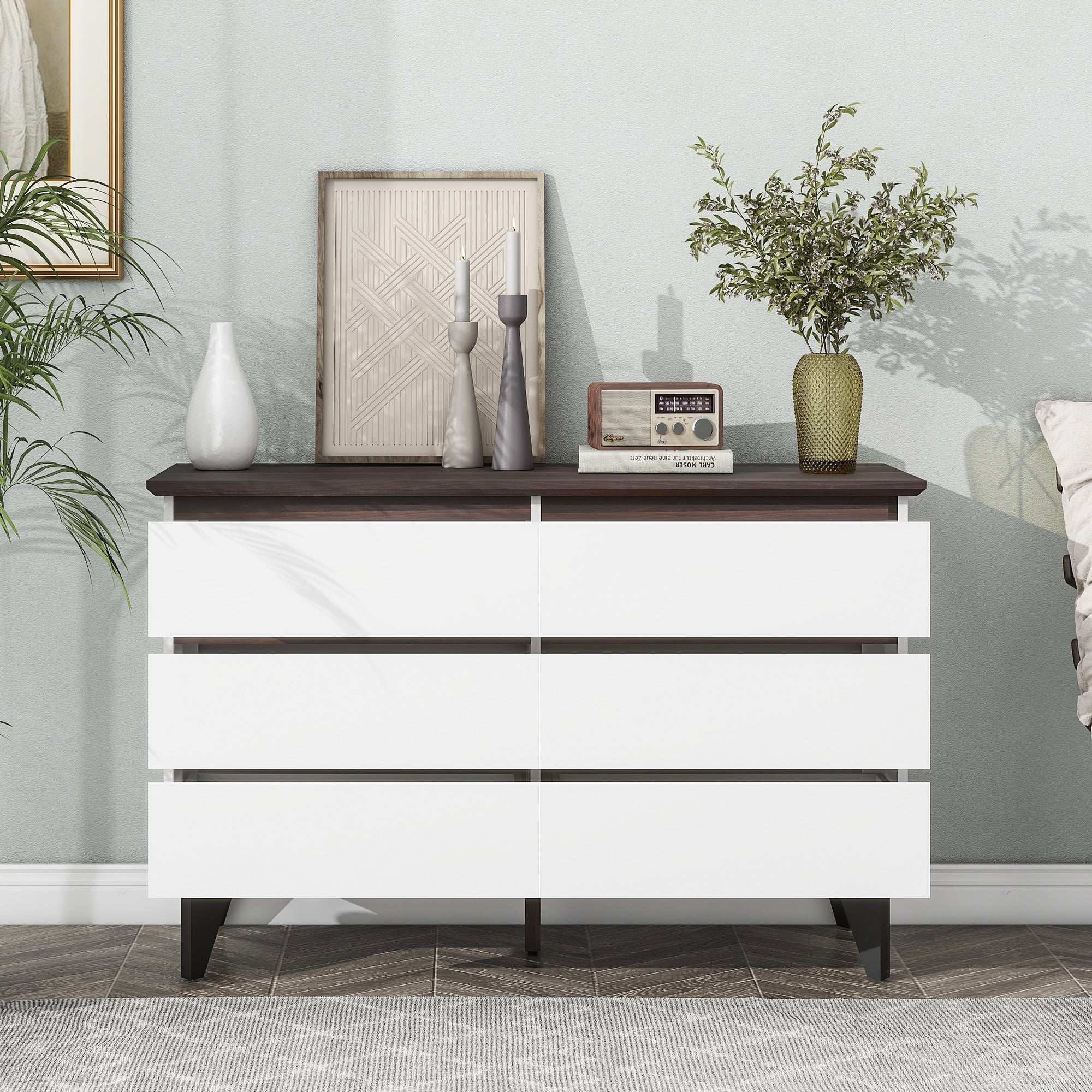 6-Drawer White Wood Dresser