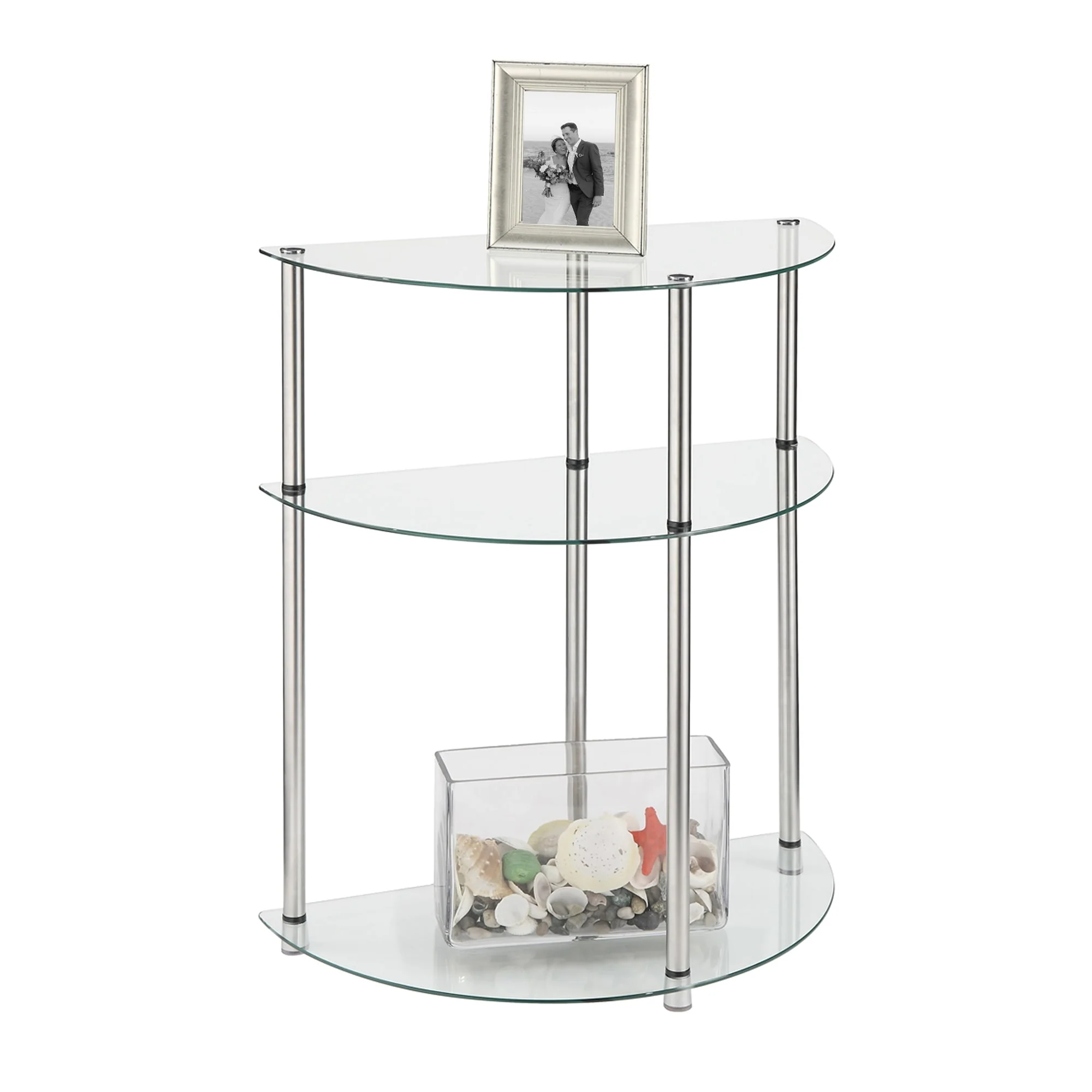 Convenience Concepts Classic Glass 3 Tier Half-Circle Entryway Hall Table