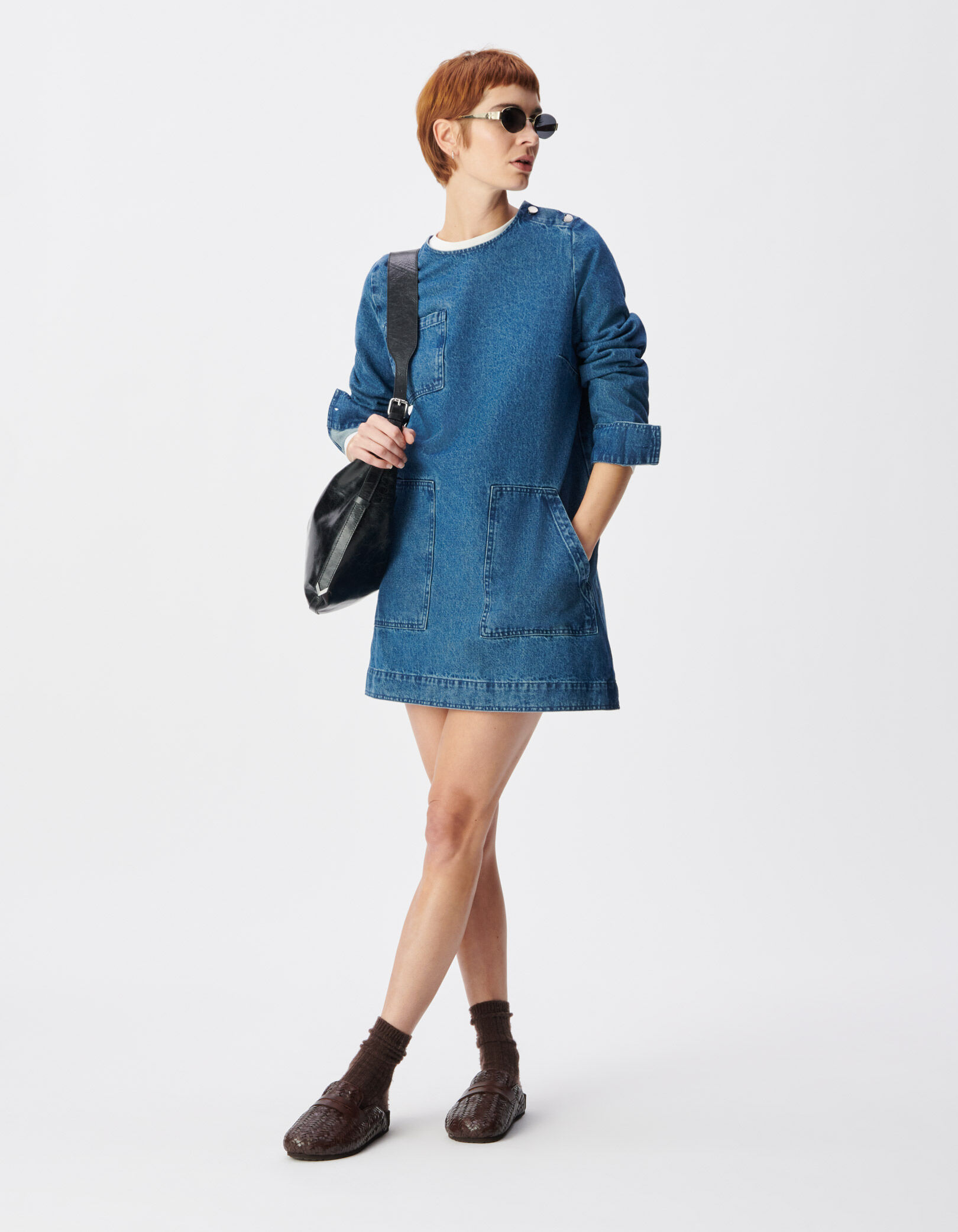Robe en jean bleu trois poches plaquées Femme