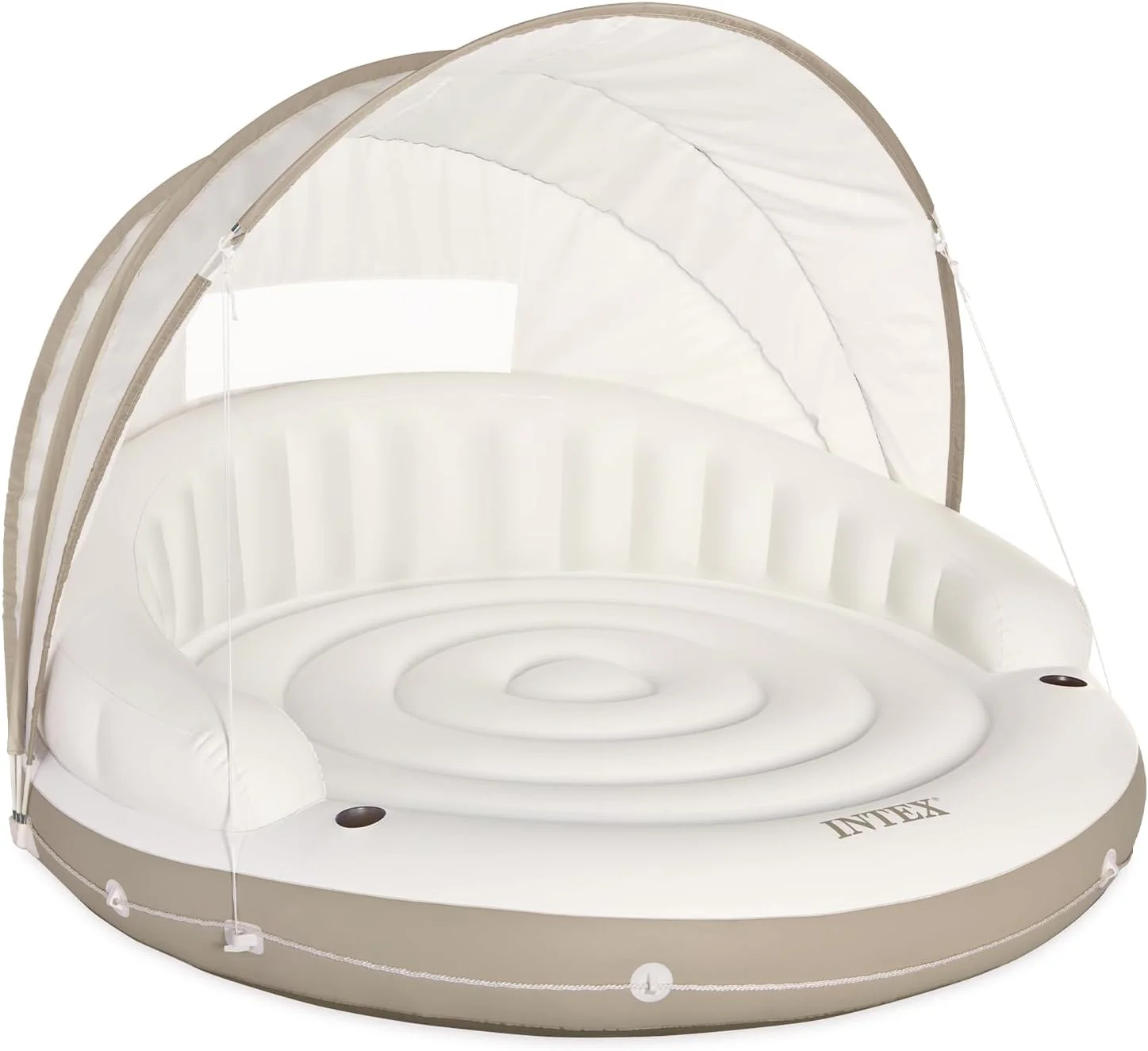 58292EP Canopy Island Inflatable Pool Float: Comfortable Lounge Surface �C Built-in Cup Holders �C Detachable Sunshade �C 440lb Max Weight Capacity �C 78.5 x 59