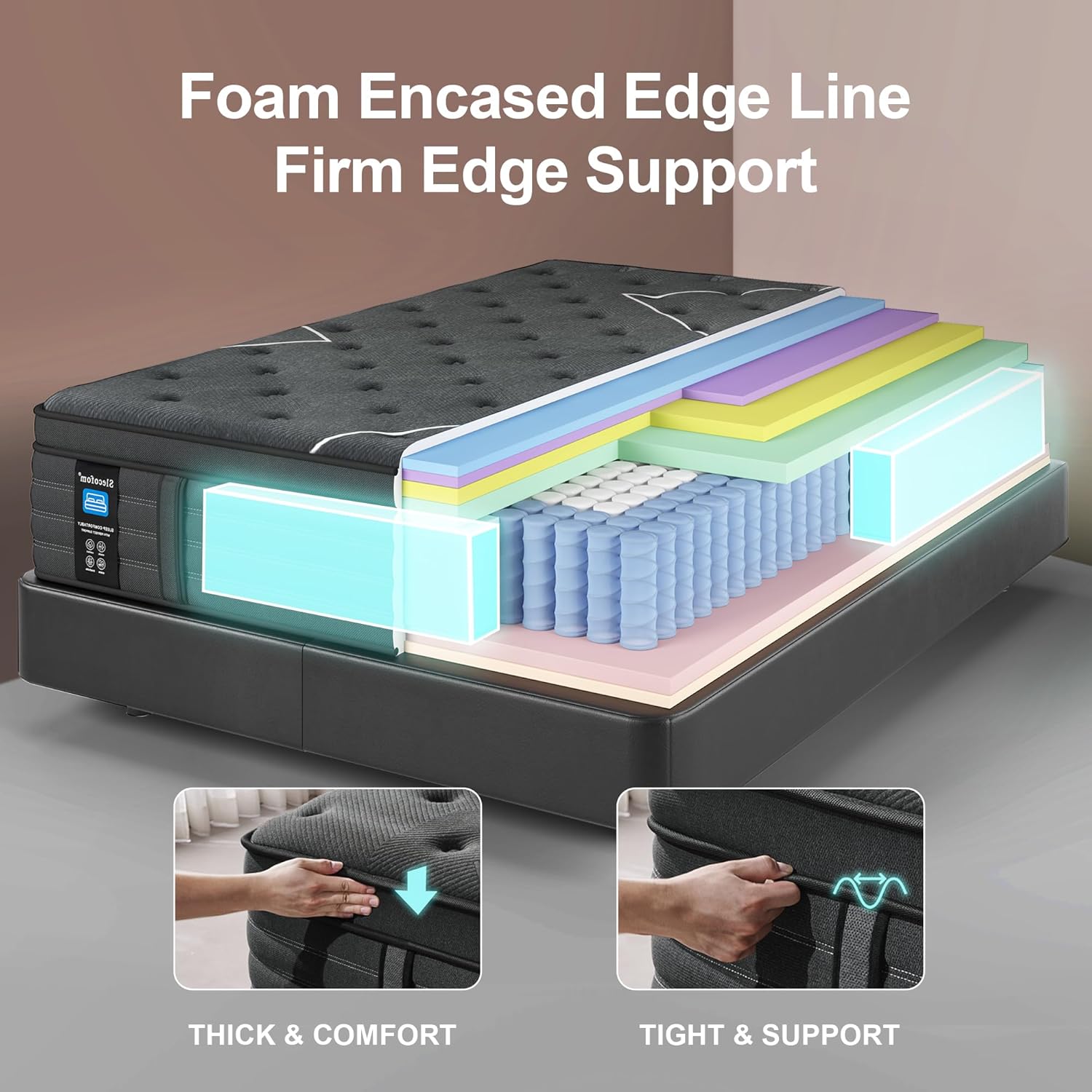 Extra Firm King Mattress, 14 Inch King Size Mattress,Luxurious Memroy Foam Hybrid Extra Lumbar Support, Back Pain Relief&Cool Sleep, Firm Foam Encased Edge,Motion Isolation,Fiberglass-Free