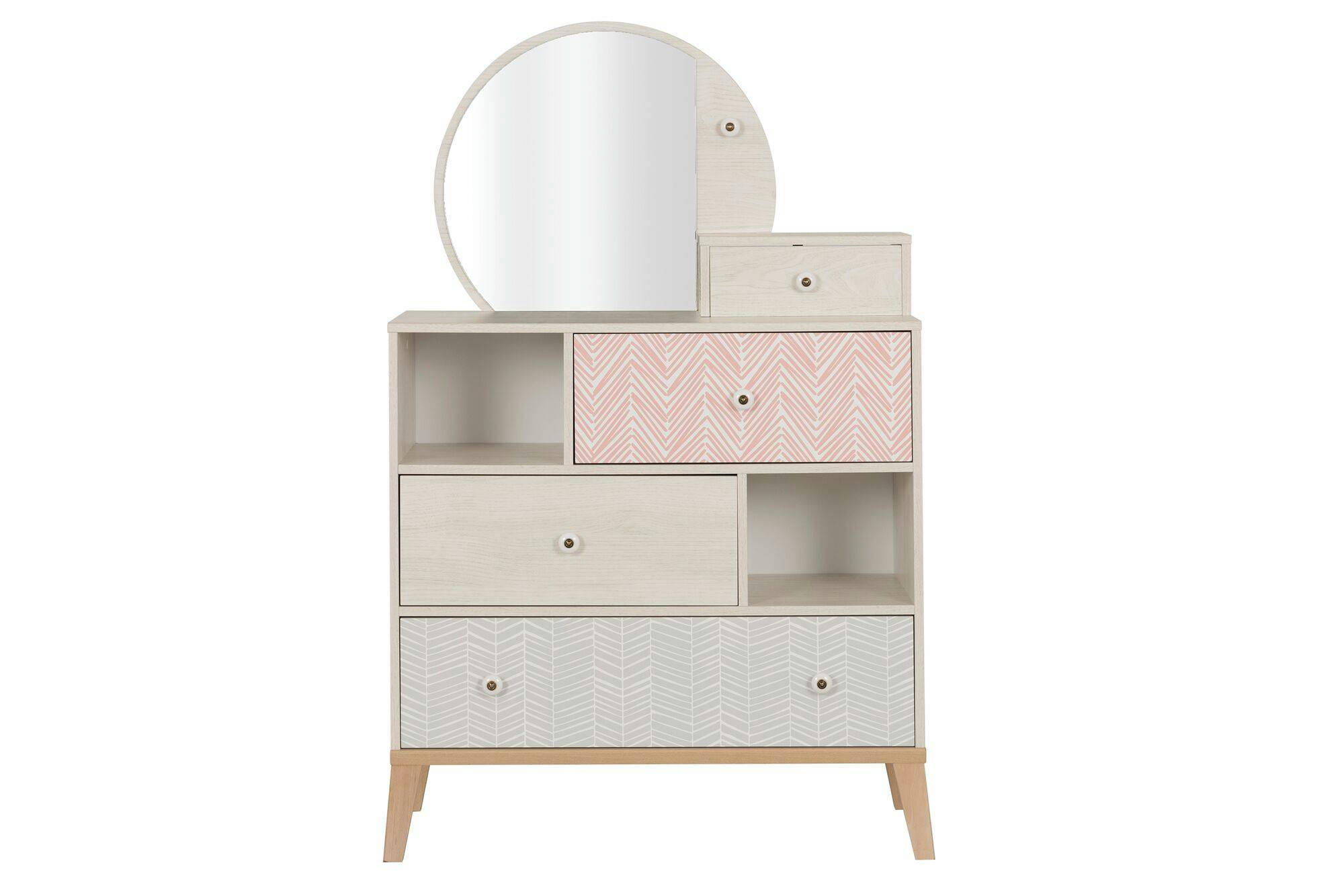 GWENDOLINE - Commode + surmeuble effet bois clair, bleu et rose