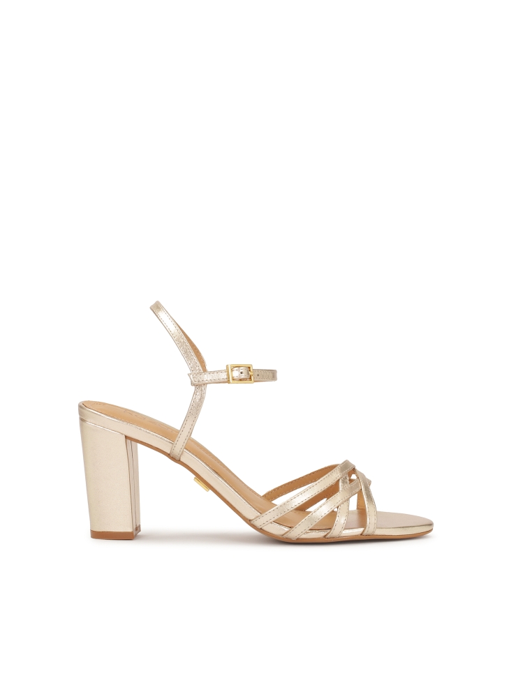 Gold sandals with a wide heel