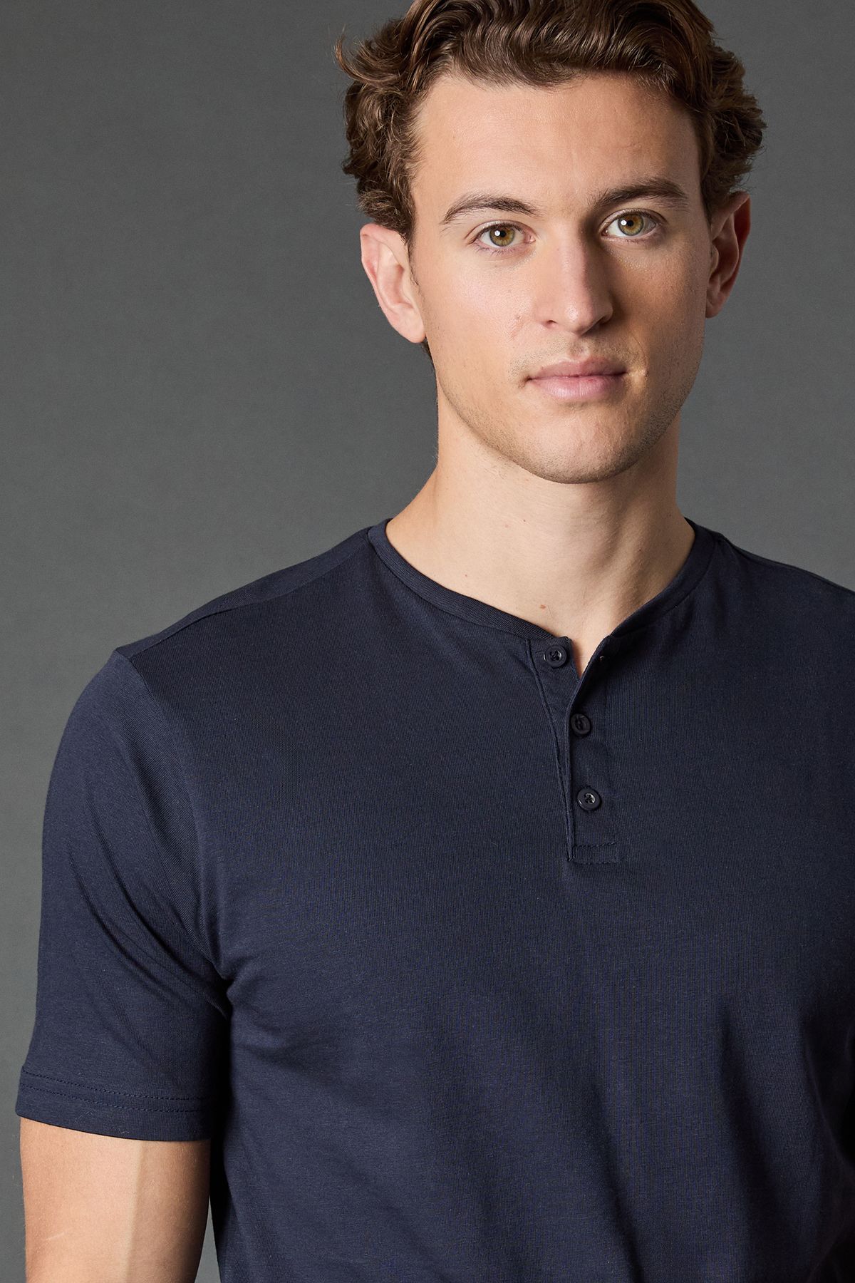 Burton Navy Grandad Neck T-Shirt