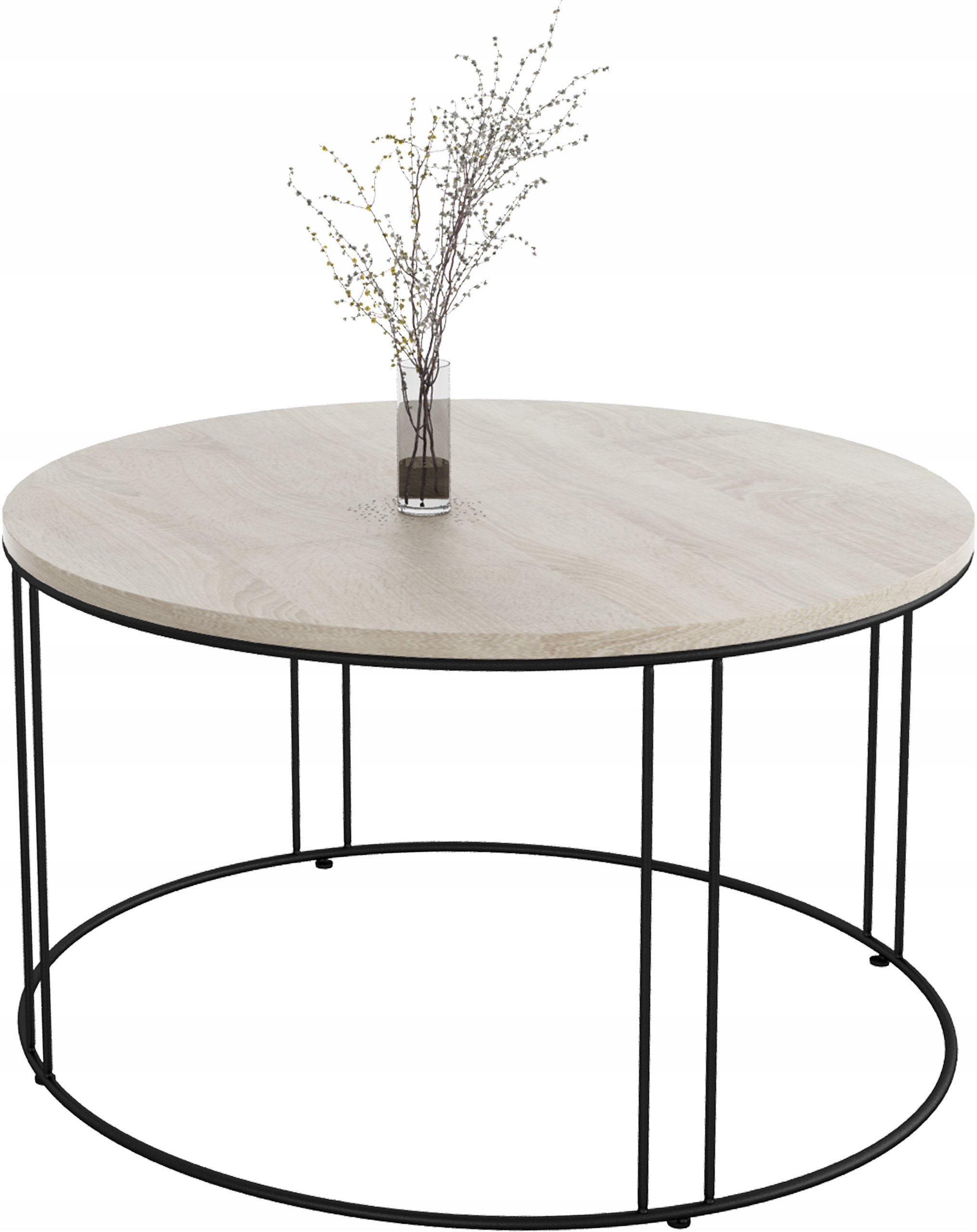 Okrągły Stolik Kawowy Z Drutu Do Salonu Loft 75x75x43 Czarny Dąb Sonoma