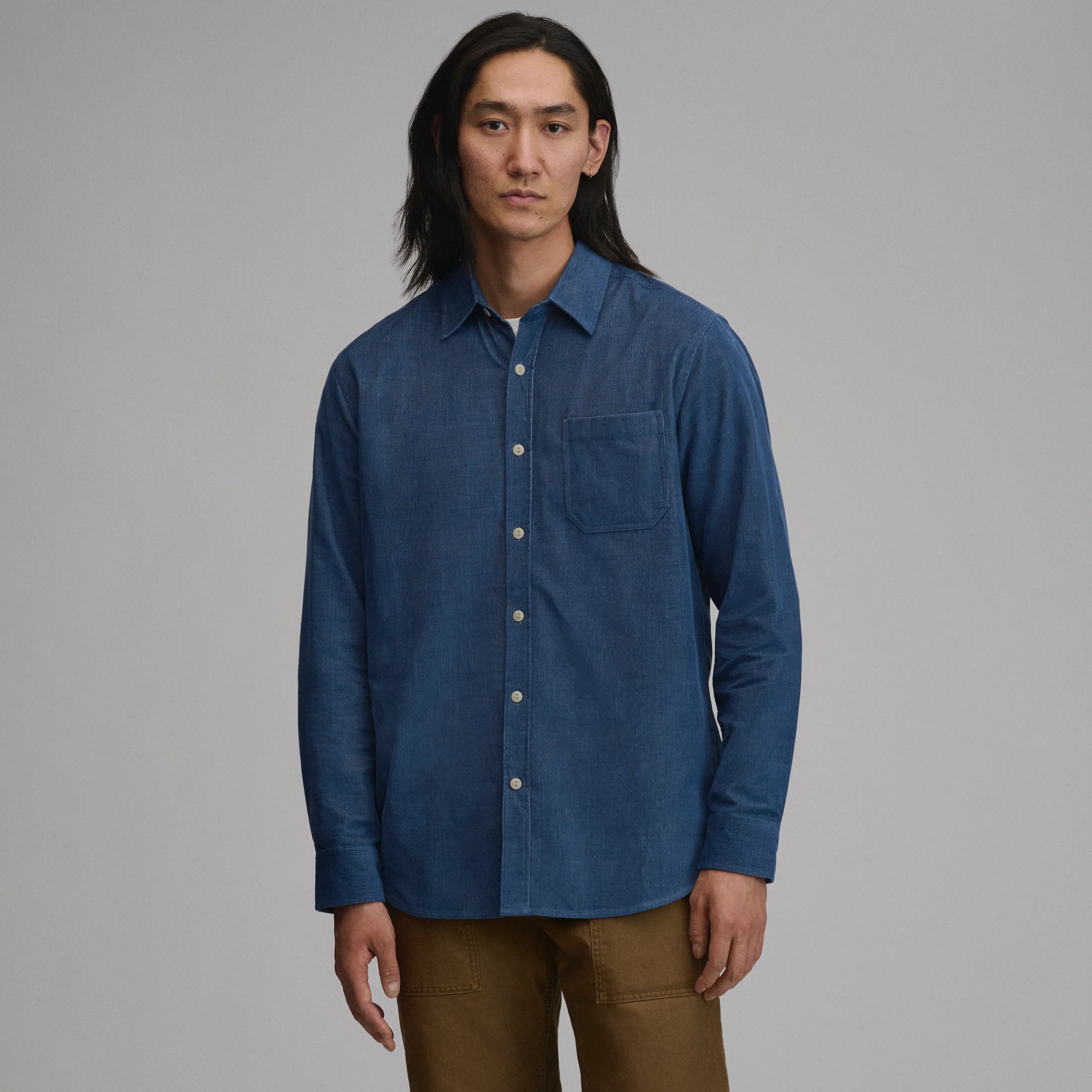Men's Long-Sleeve Fine Wale Corduroy Shirt - Solid