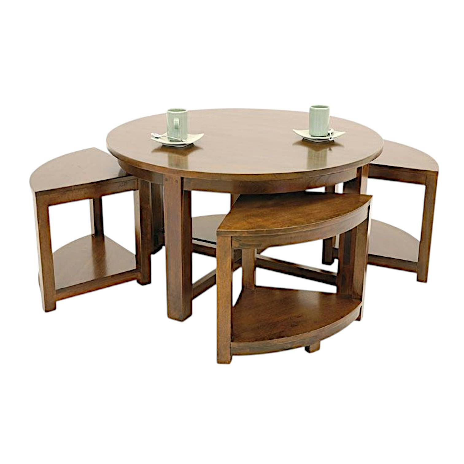 Table basse hévéa D90cm   4 tabourets MAORI