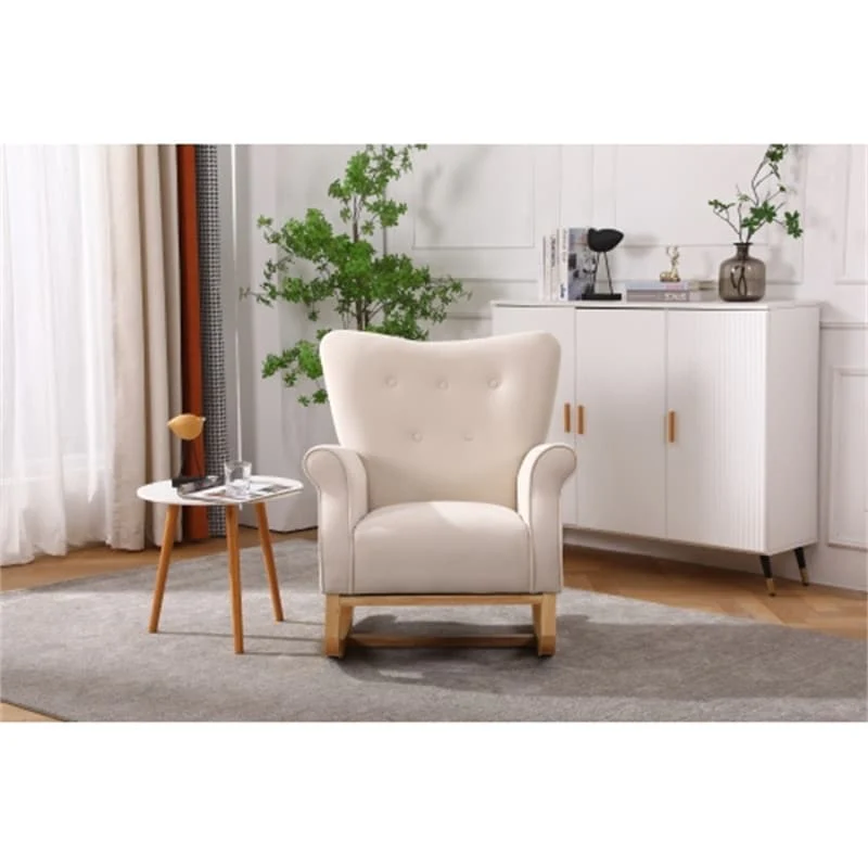 Rocking Chair for Nursery, Upholstered High-Back Accent Arm Chair, Comfortable Rocker Fabric Padded Seat