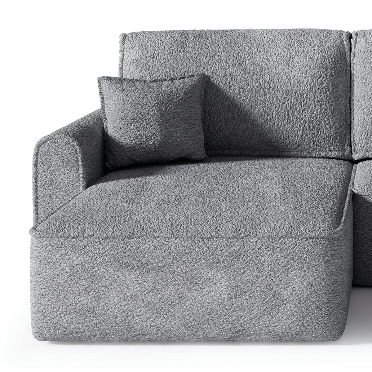 - Canapé panoramique 5 places convertible coffre bouclé gris