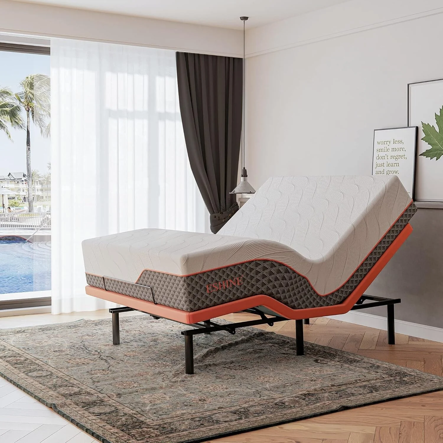 ESHINE Adjustable Bed Frame - 14 inch Hybrid Memory Foam Mattress