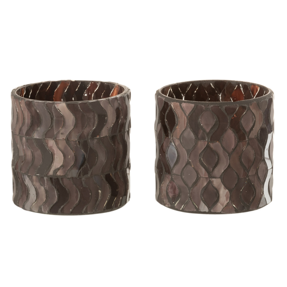 J-Line windlicht Patroon - glas - donkerroze - small - 2 stuks