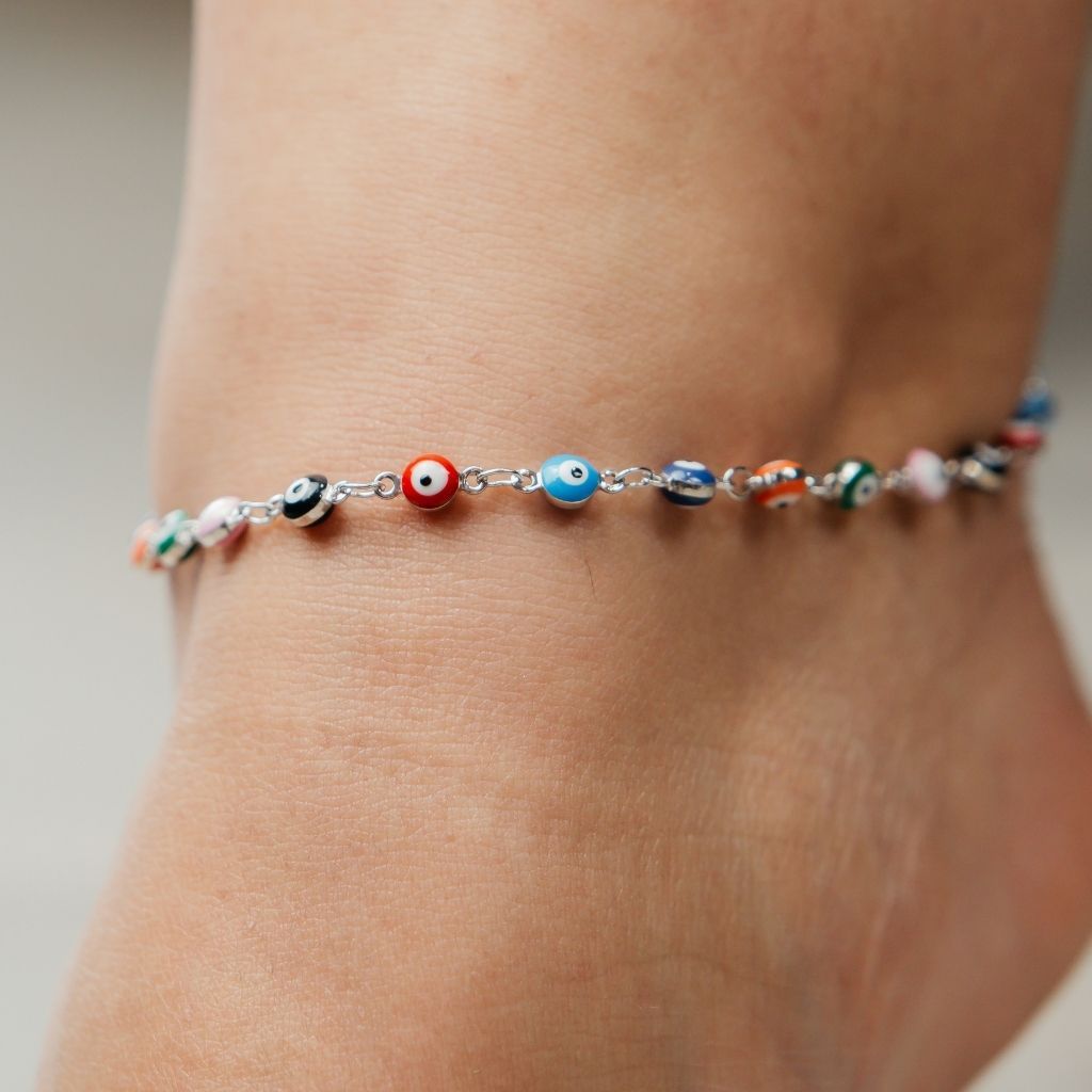 The Colourful Aura Multicolour Evil Eye Adjustable Protection Colourful Turkish Asian Indian Anklet