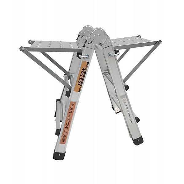 échelle articulée pliante et télescopique en aluminium 4x3 marches 2,81m   2 tablettes