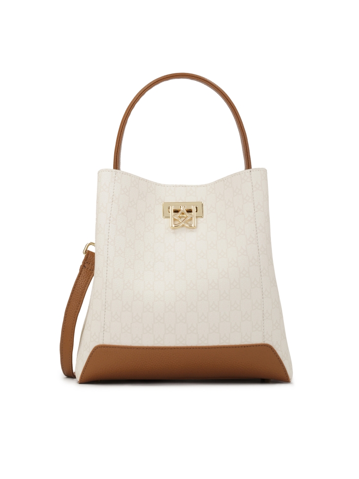 Two-color handbag decorated with print