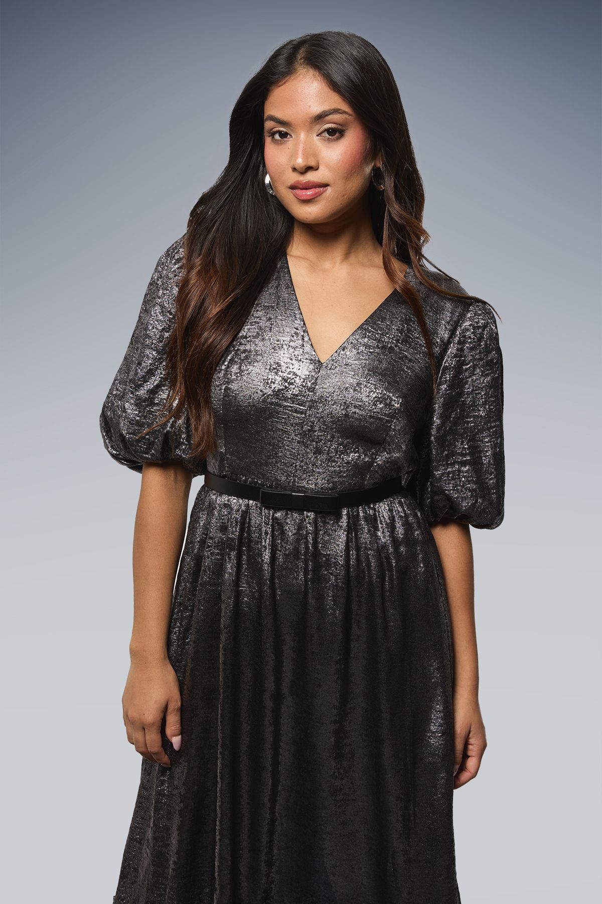 Dorothy Perkins Petite DP Luxe Metallic Puff Sleeve Tiered Maxi Dress