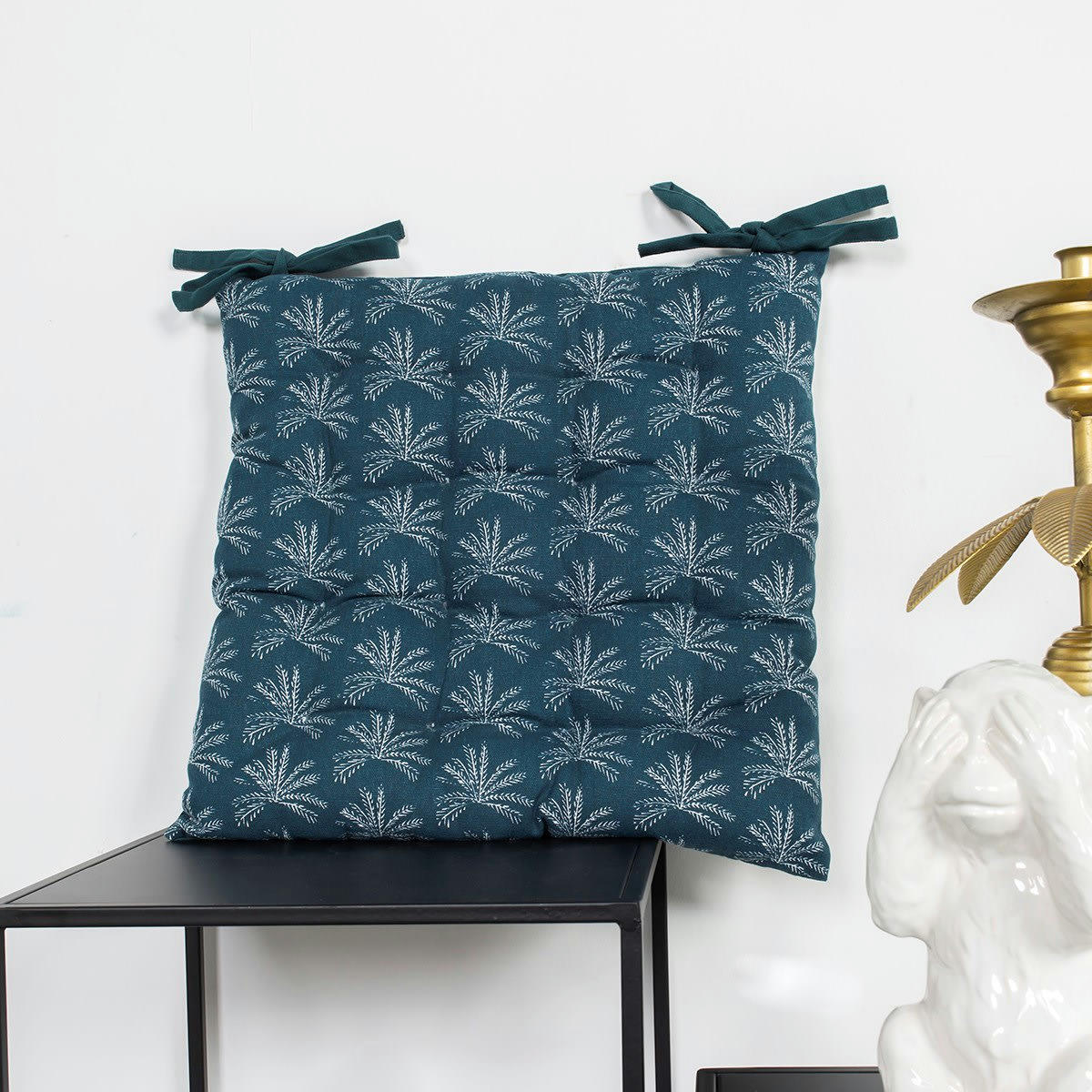 HOTEL TROPIK PALMERAIE - Assise matelassée imprimé en Coton Bleu 38x38 cm