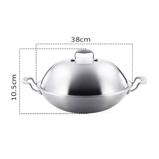 SOGA 2X 3-Ply 38cm Stainless Steel Double Handle Wok Frying Fry Pan Skillet with Lid