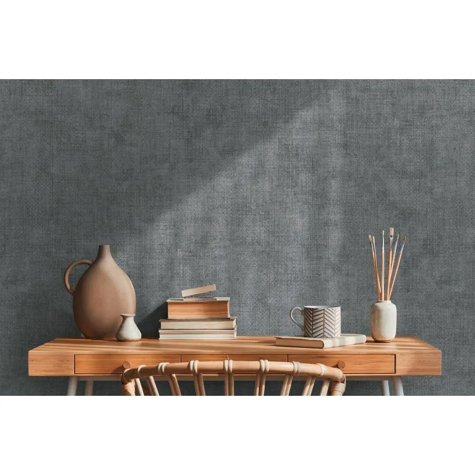A.S. Cr&eacute;ation behang effen antraciet grijs, grijs en metallic - 53 cm x 10.05 m