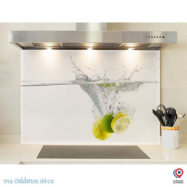 Crédence cuisine fond de hotte Bain de citrons - Verre trempé - L 70 cm x H 60 cm - MaCrédenceDéco
