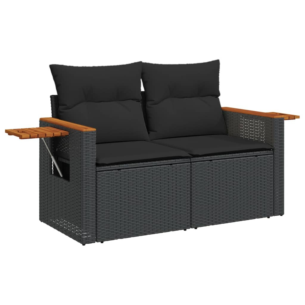Sofa Ogrodowa Czarna z Poduszkami Fotel Siedzisko Na Taras Balkon