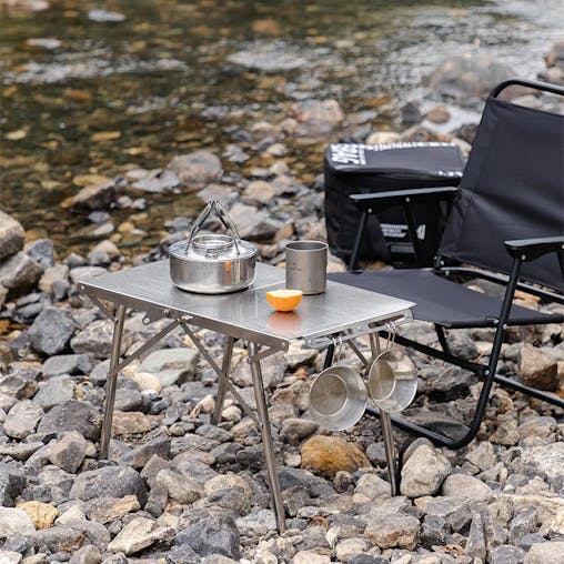 NNEOBA Folding Stainless Steel Camping Table Heat-Resistant Silver
