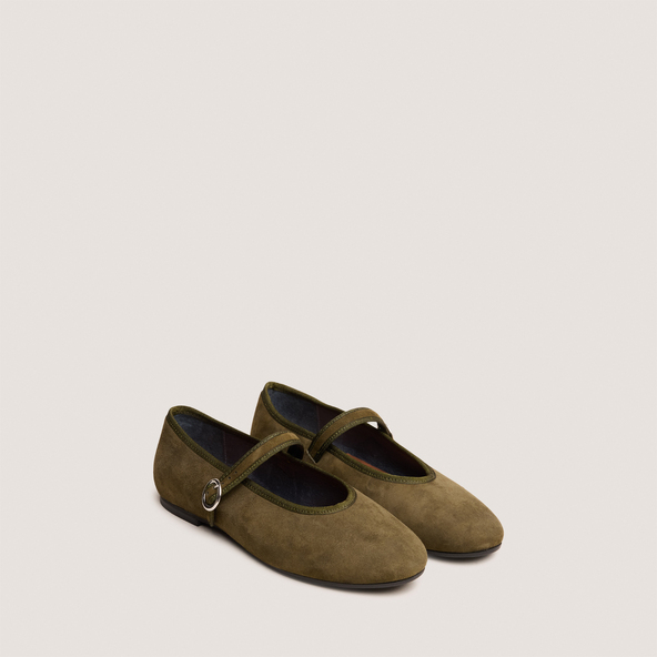 Ballerines à brides et boucles ajustablesen velours kaki | DEESSE